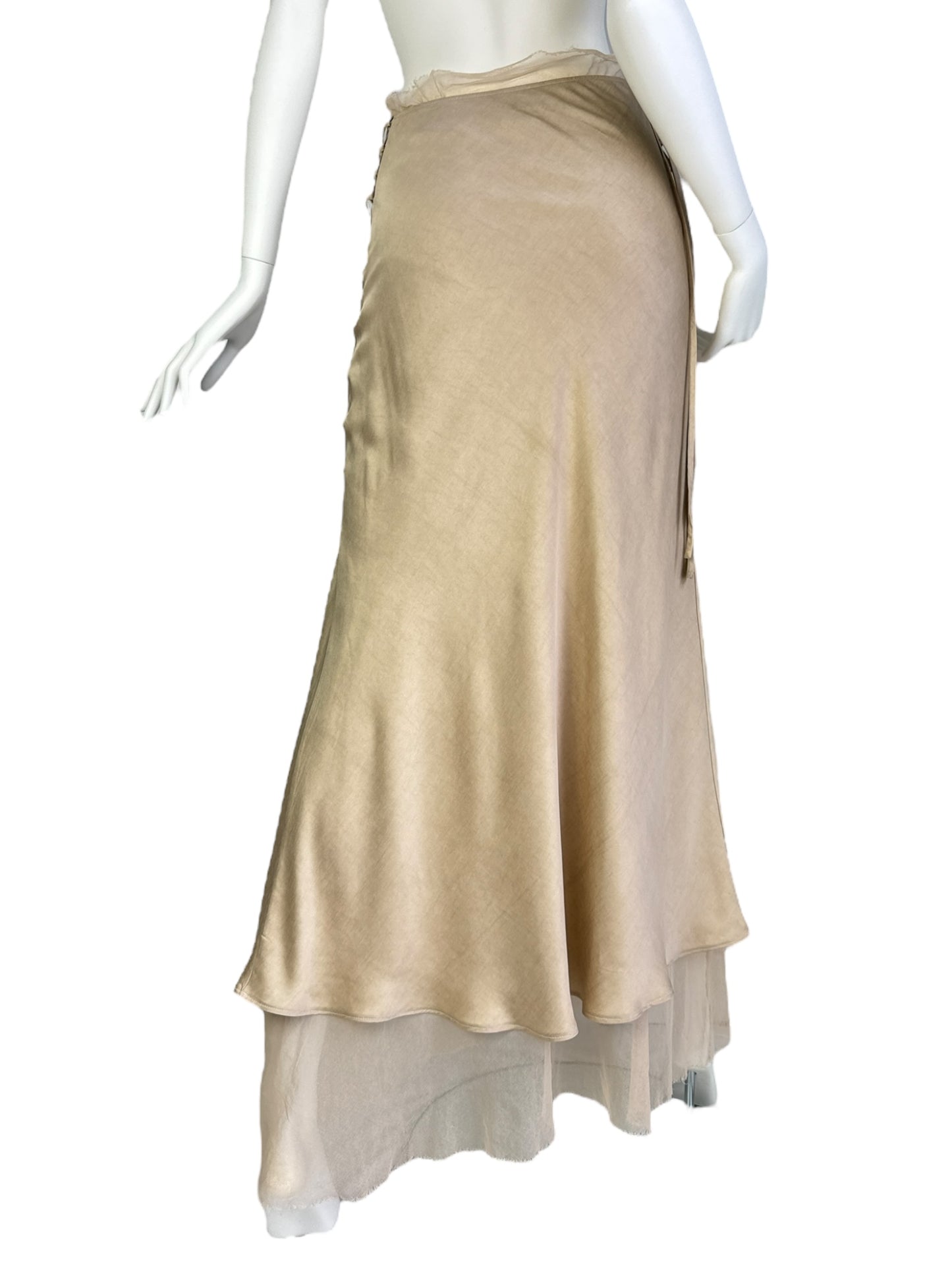 FAYÇAL AMOR 2000s BEIGE SATIN TULLE LACED MAXI SKIRT