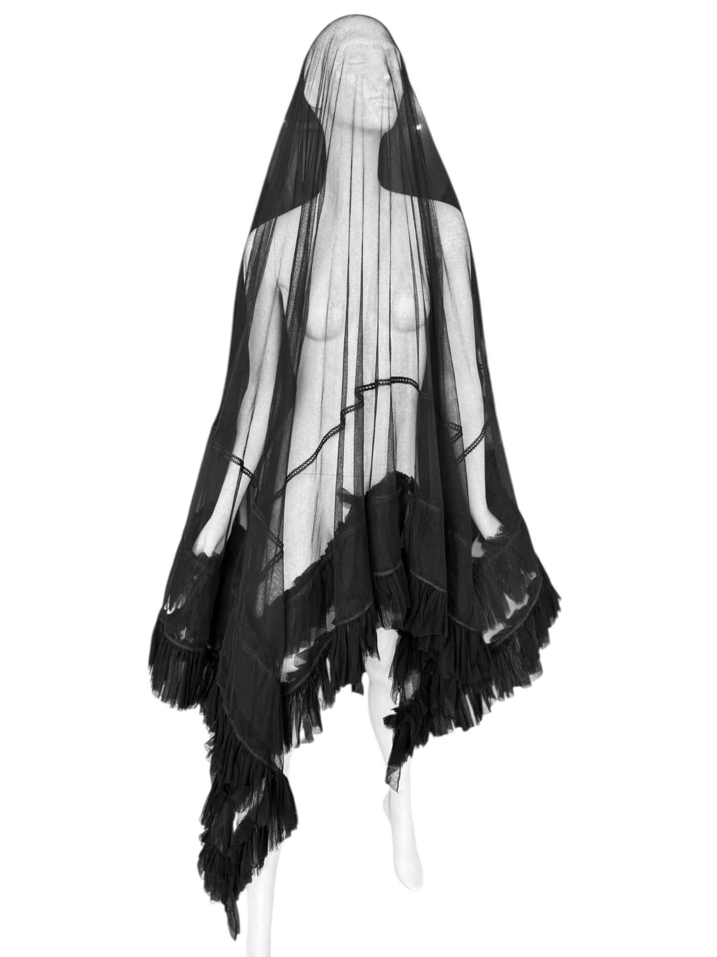 FAYÇAL AMOR FW1994 BLACK TULLE RUFFLES XXL SHAWL