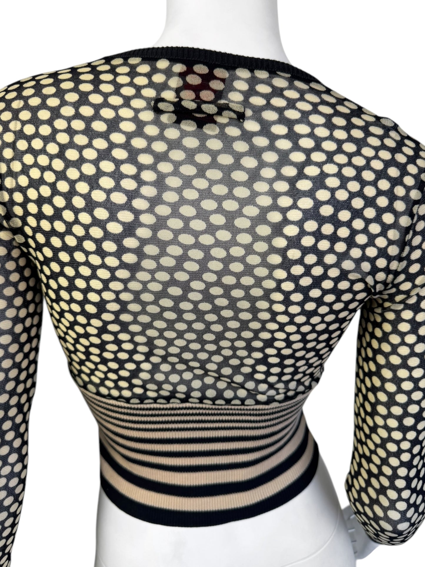 JEAN PAUL GAULTIER 2000s BEIGE & BLACK MESH POLKA DOT TOP