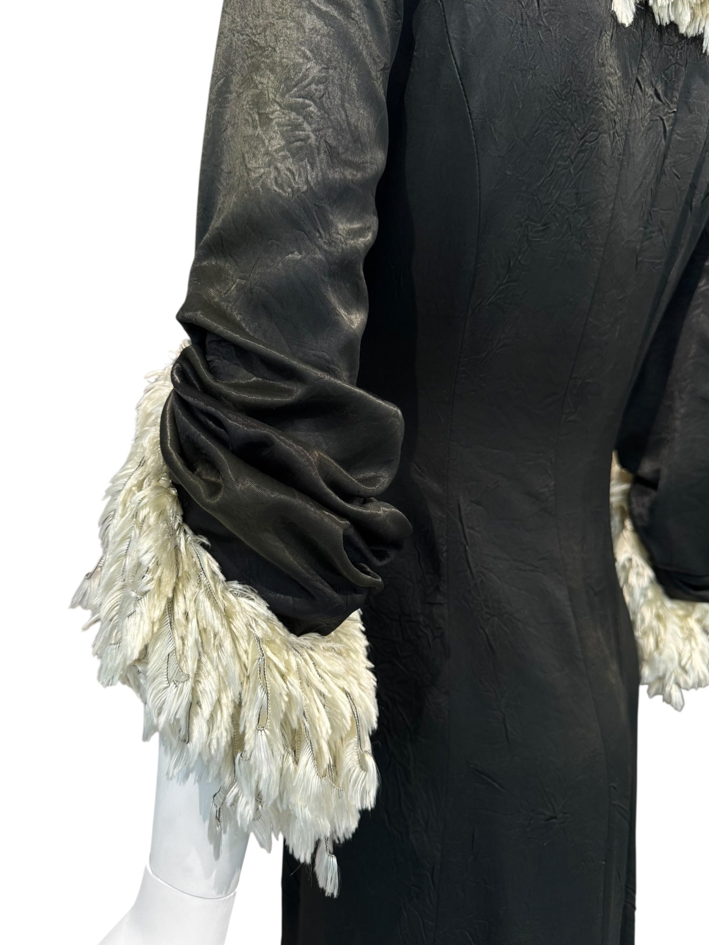 FAYÇAL AMOR FW1994 DARK GREEN FEATHERS COLLAR MAXI DRESS/COAT