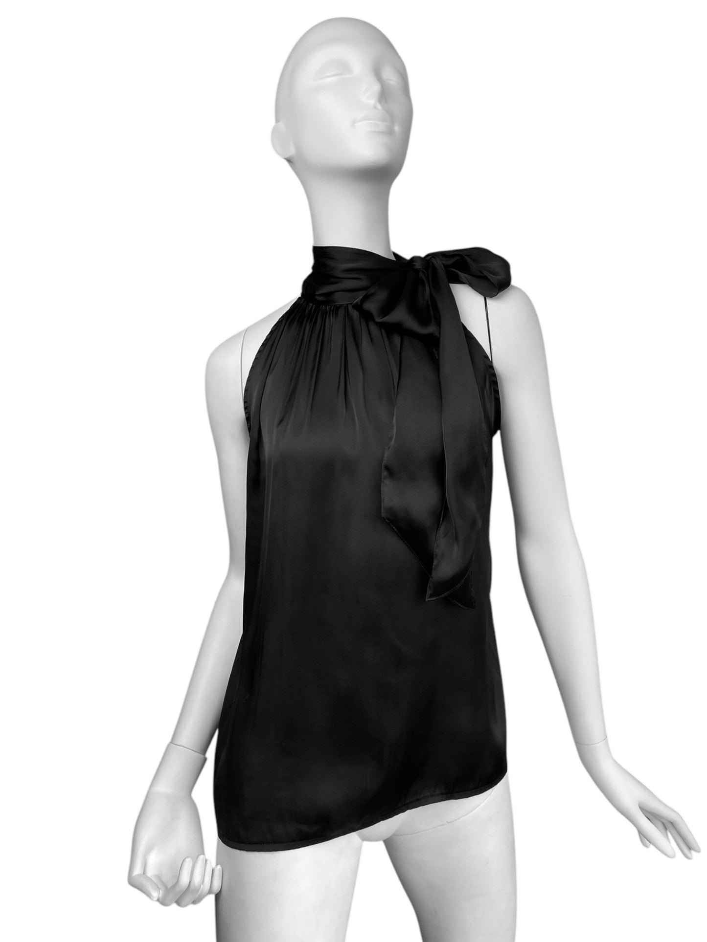 ALEXANDER MCQUEEN 1995-1996 BLACK SATIN PUSSY BOW COLLAR TANK TOP