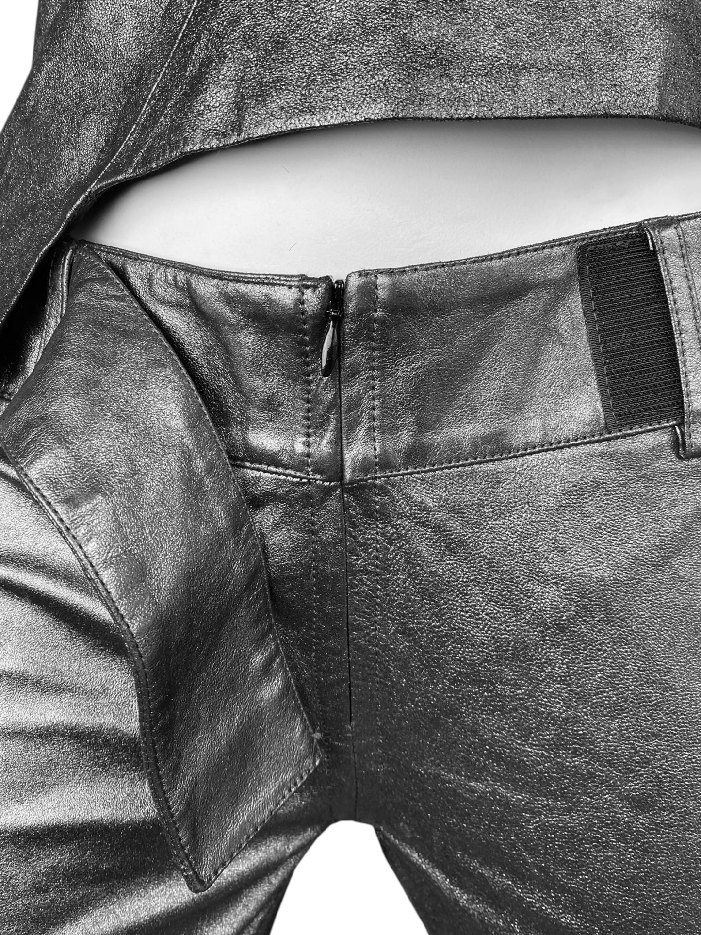 PLEIN SUD 1990s METALLIC GREY LEATHER PANTS
