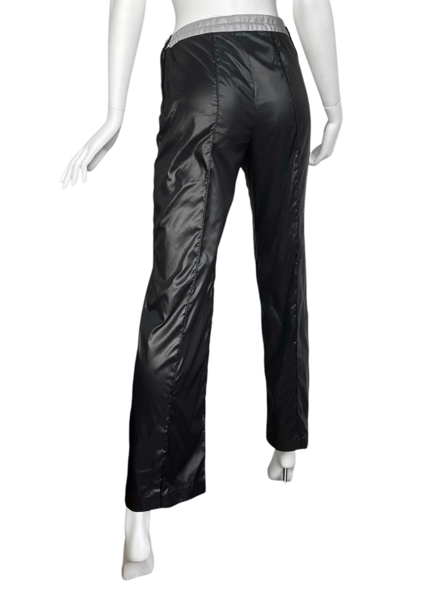 CHANEL SS1999 BY KARL LAGERFELD BLACK NYLON REFLECTIVE HEM WIDE PANTS