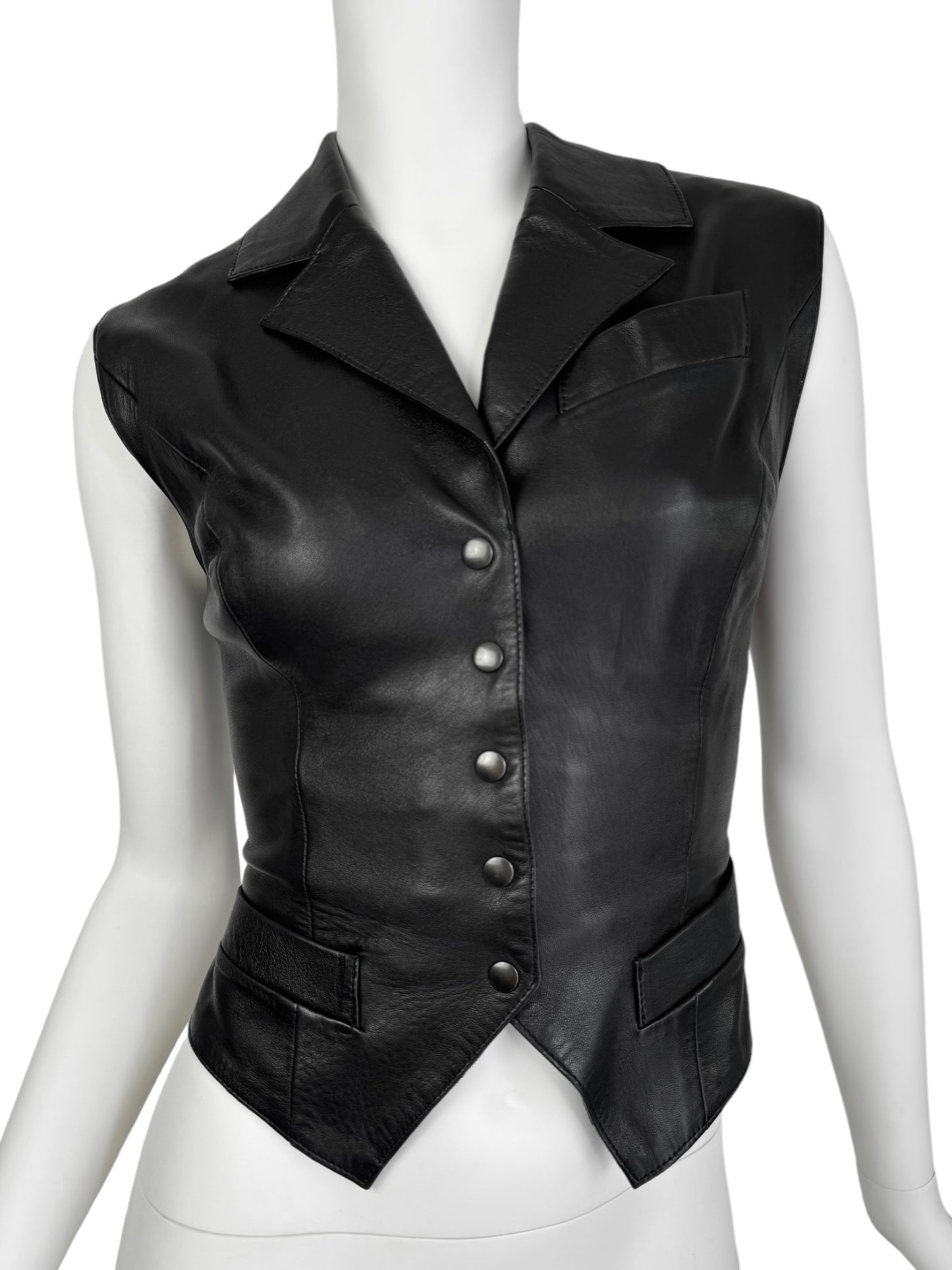 PLEIN SUD SS1992 BLACK LEATHER LACE-UP VEST