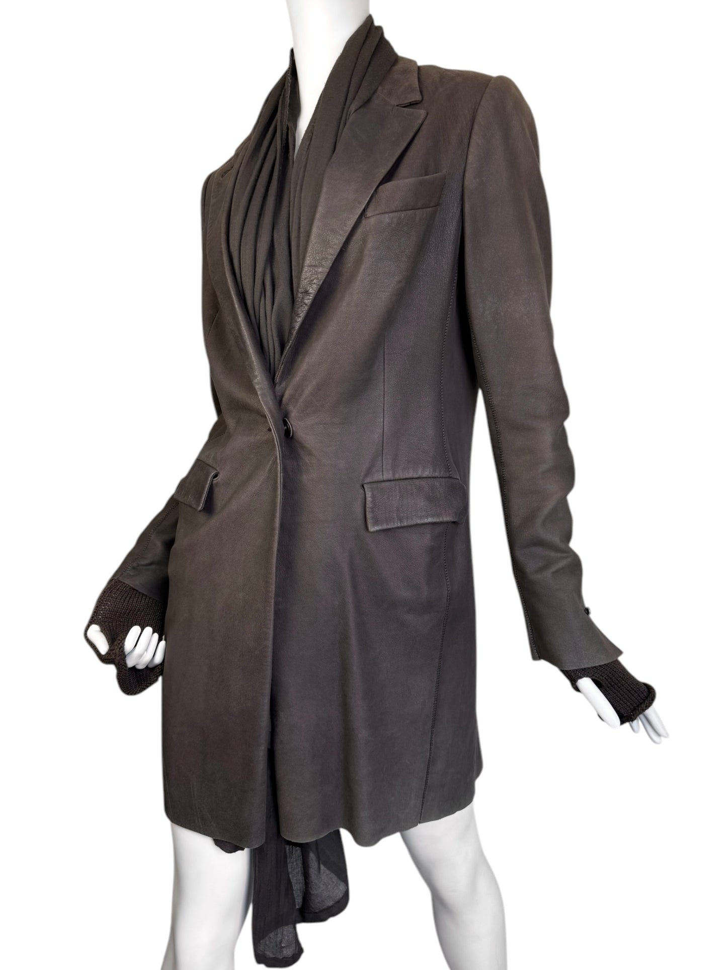 ISAAC SELLAM 2010s BROWN LEATHER SCARF COAT