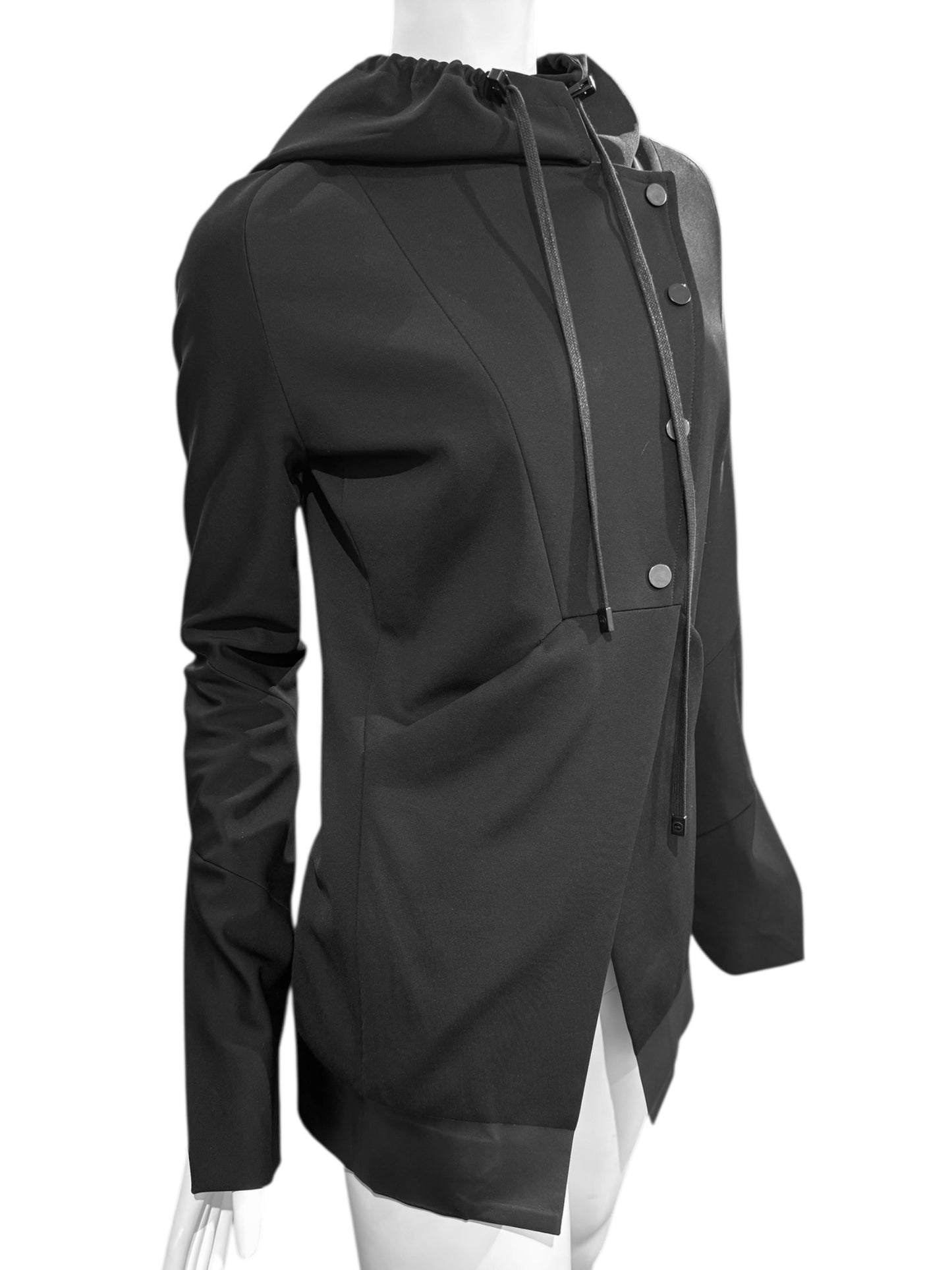 ILARIA NISTRI 2010s BLACK ASYMMETRICAL HOODED JACKET