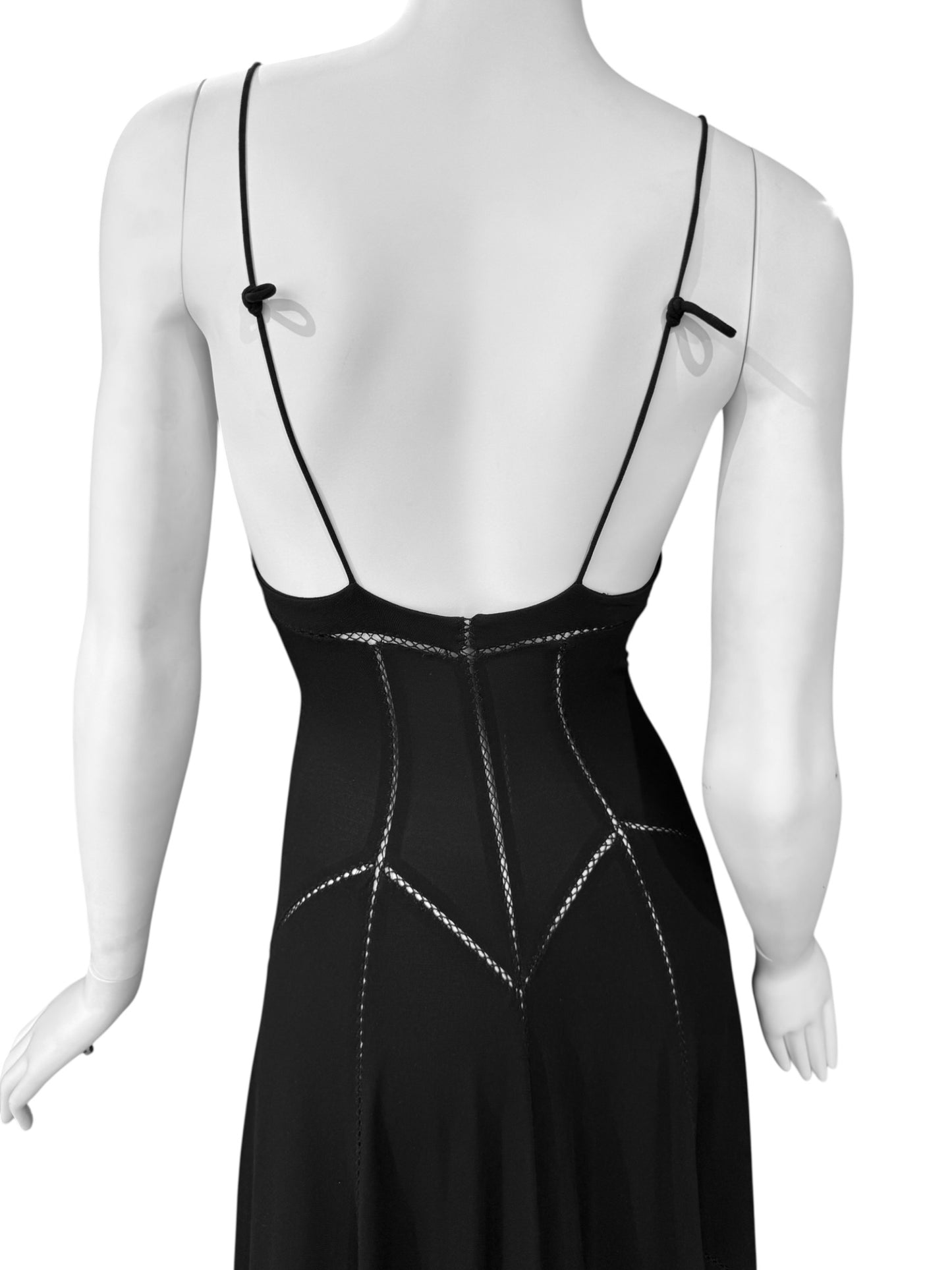 FAYÇAL AMOR SS1993 BLACK PICOT STITCHING MAXI DRESS