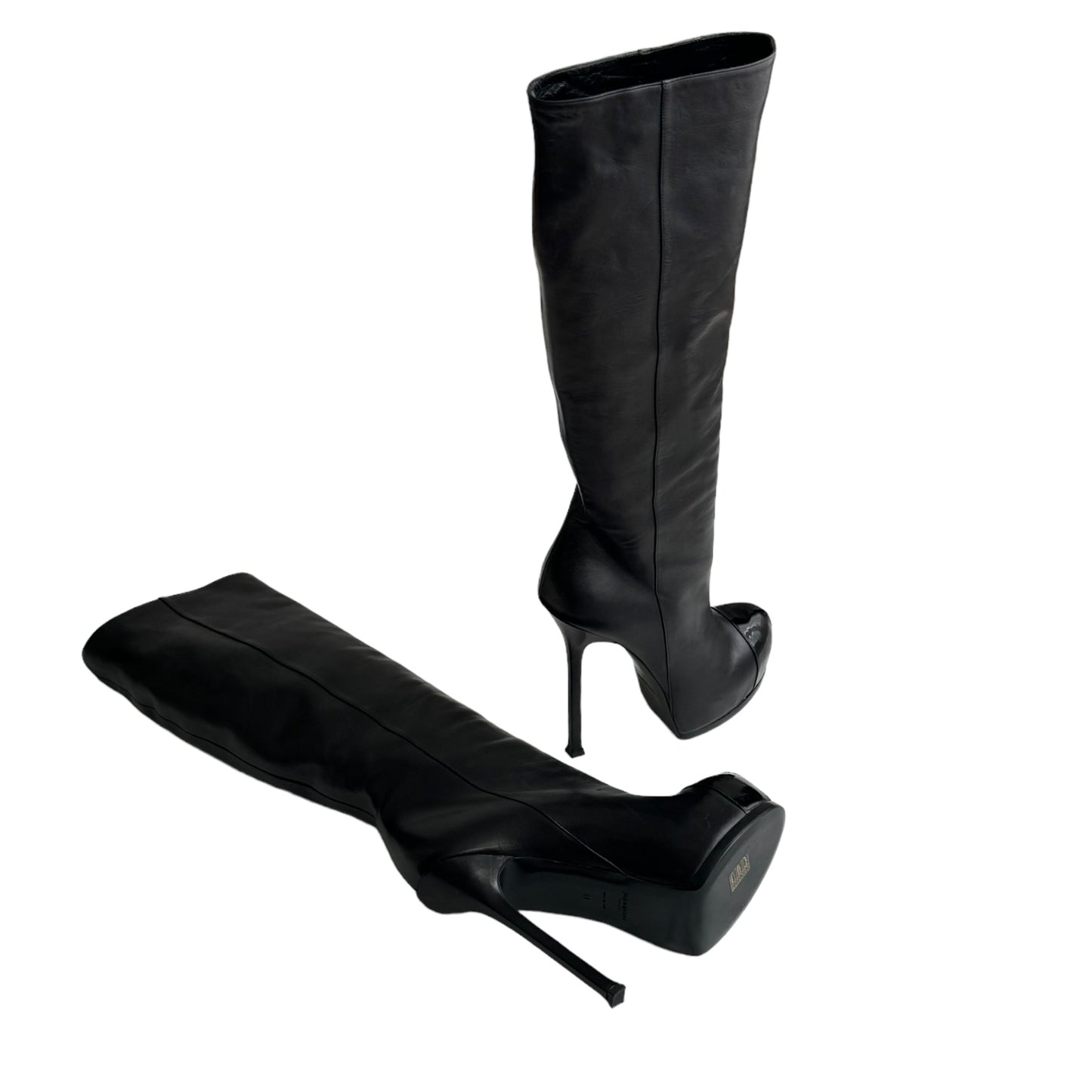 YVES SAINT LAURENT FW2008 BY STEFANO PILATI BLACK LEATHER TRIBTOO TOE-CAP BOOTS