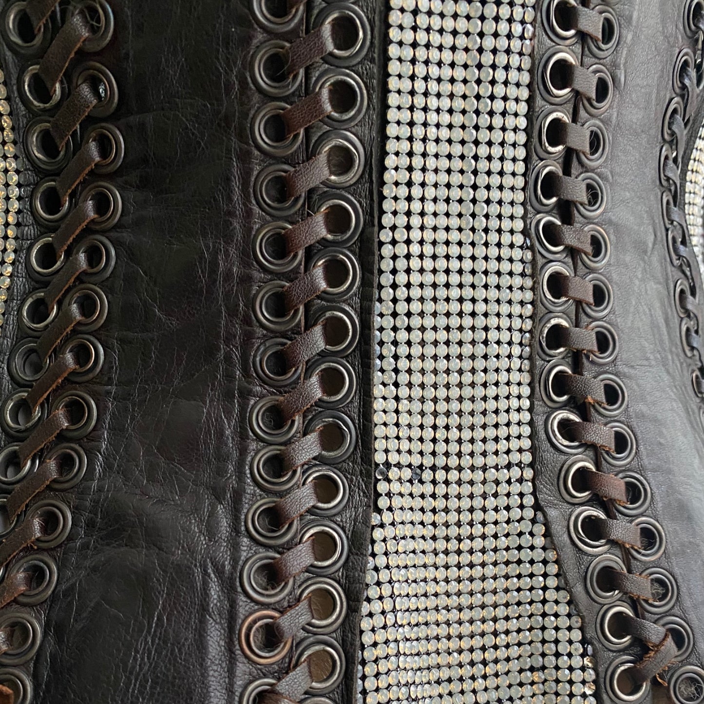 JEAN-PAUL GAULTIER FW2008 FOX FUR, LEATHER & RHINESTONES SLEEVELESS JACKET