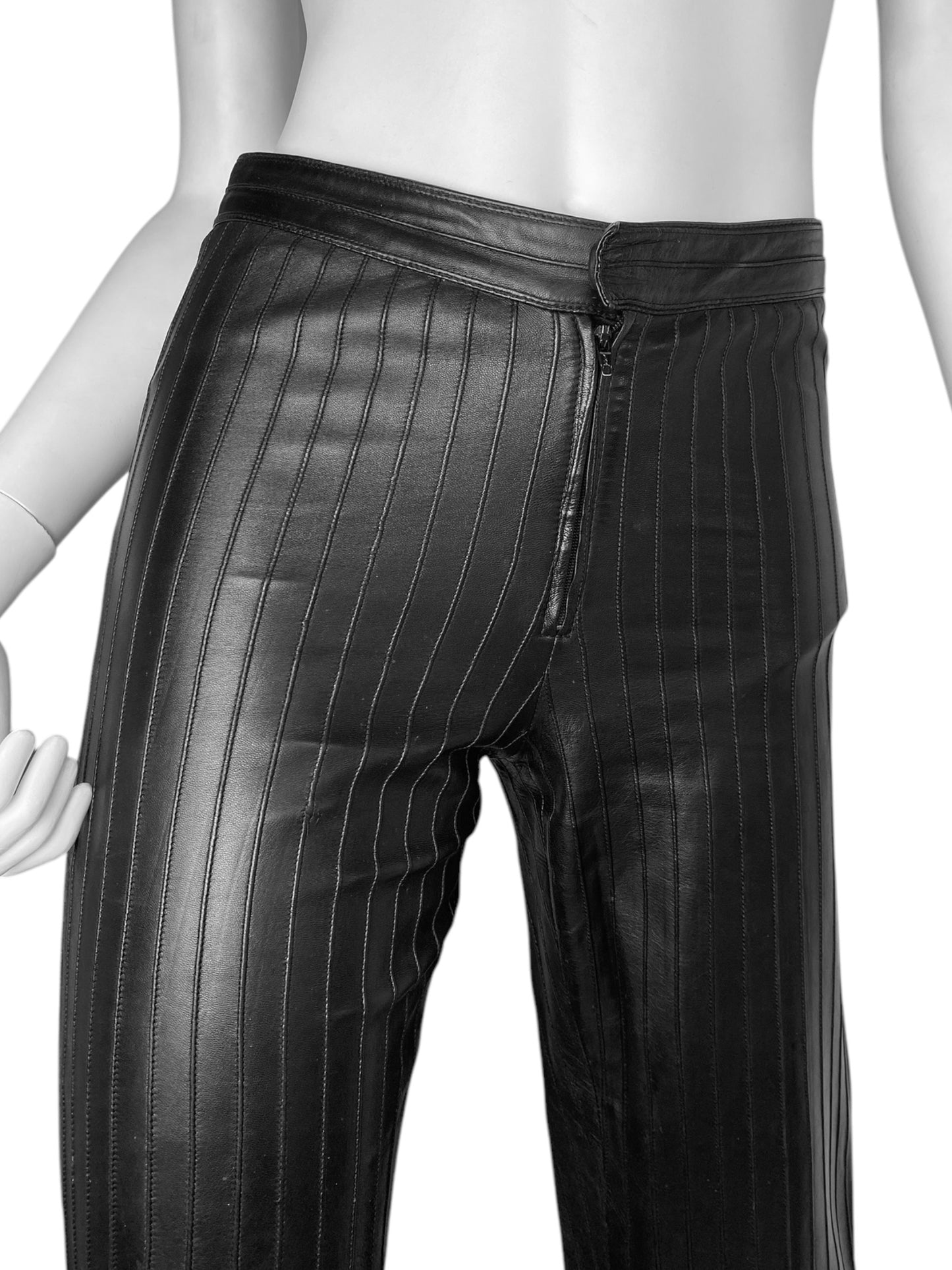 GUCCI FW1999 BY TOM FORD BLACK LEATHER STRIPES FLARED PANTS