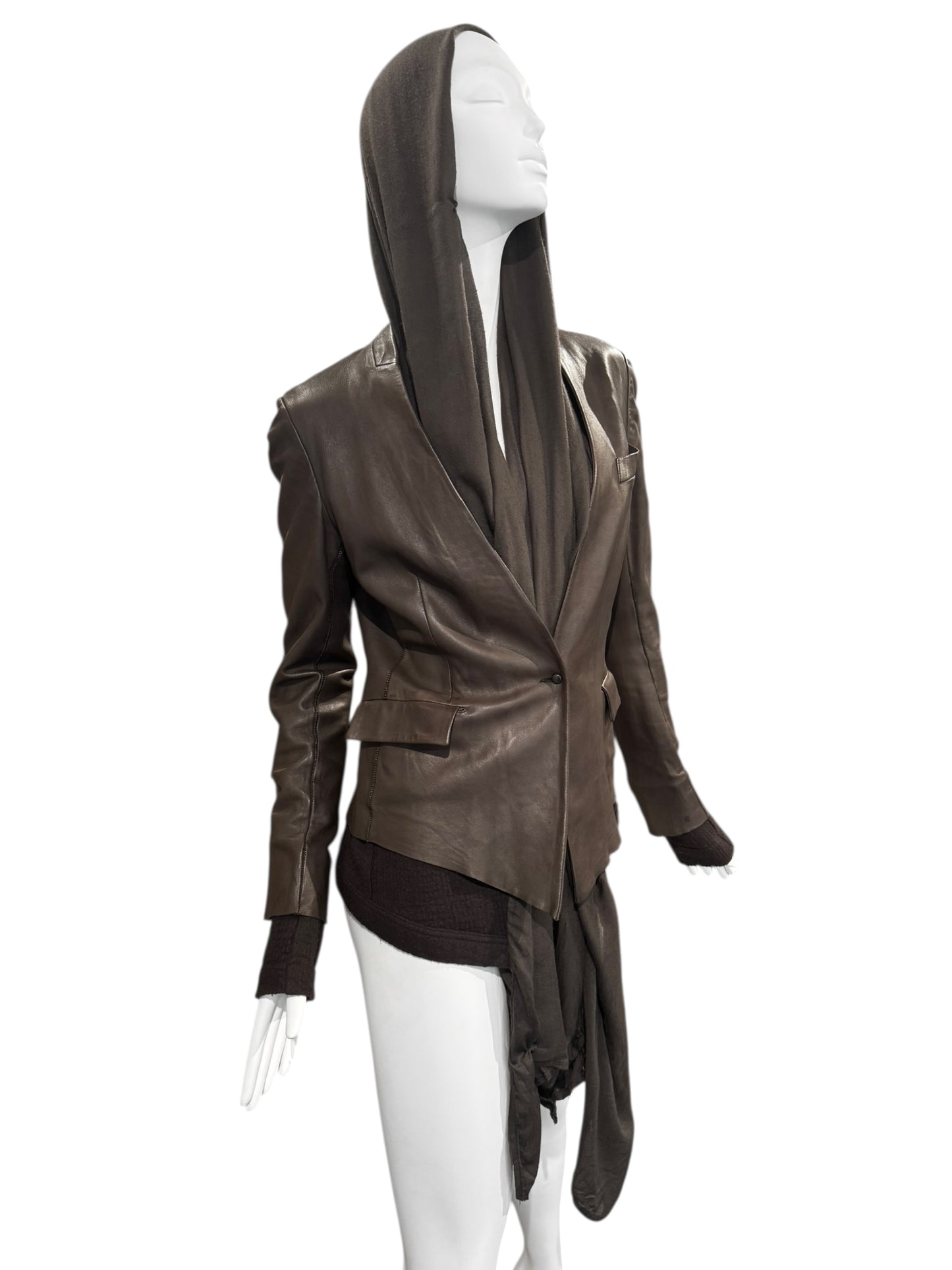 ISAAC SELLAM 2010s BROWN LEATHER SCARF JACKET
