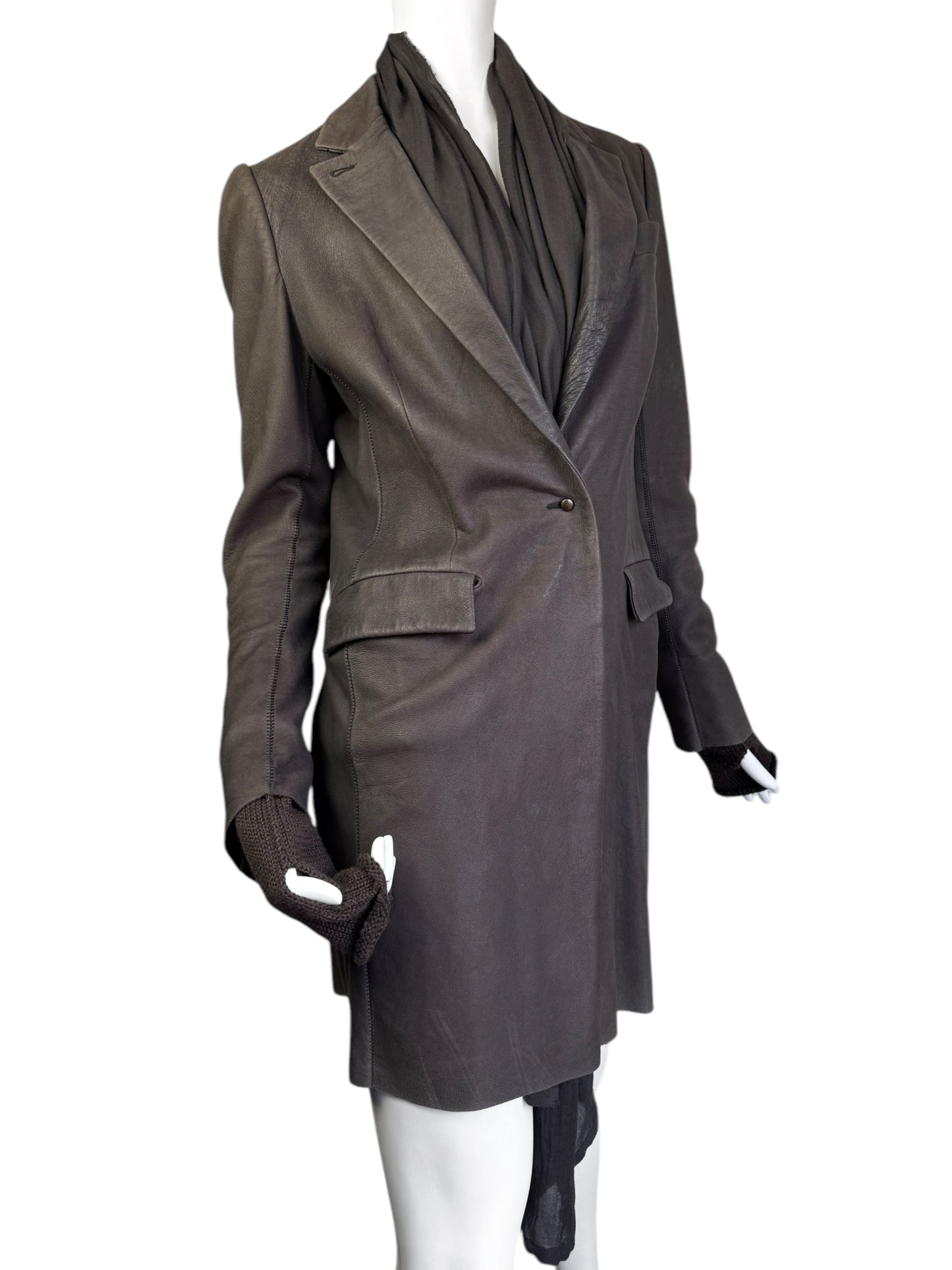 ISAAC SELLAM 2010s BROWN LEATHER SCARF COAT