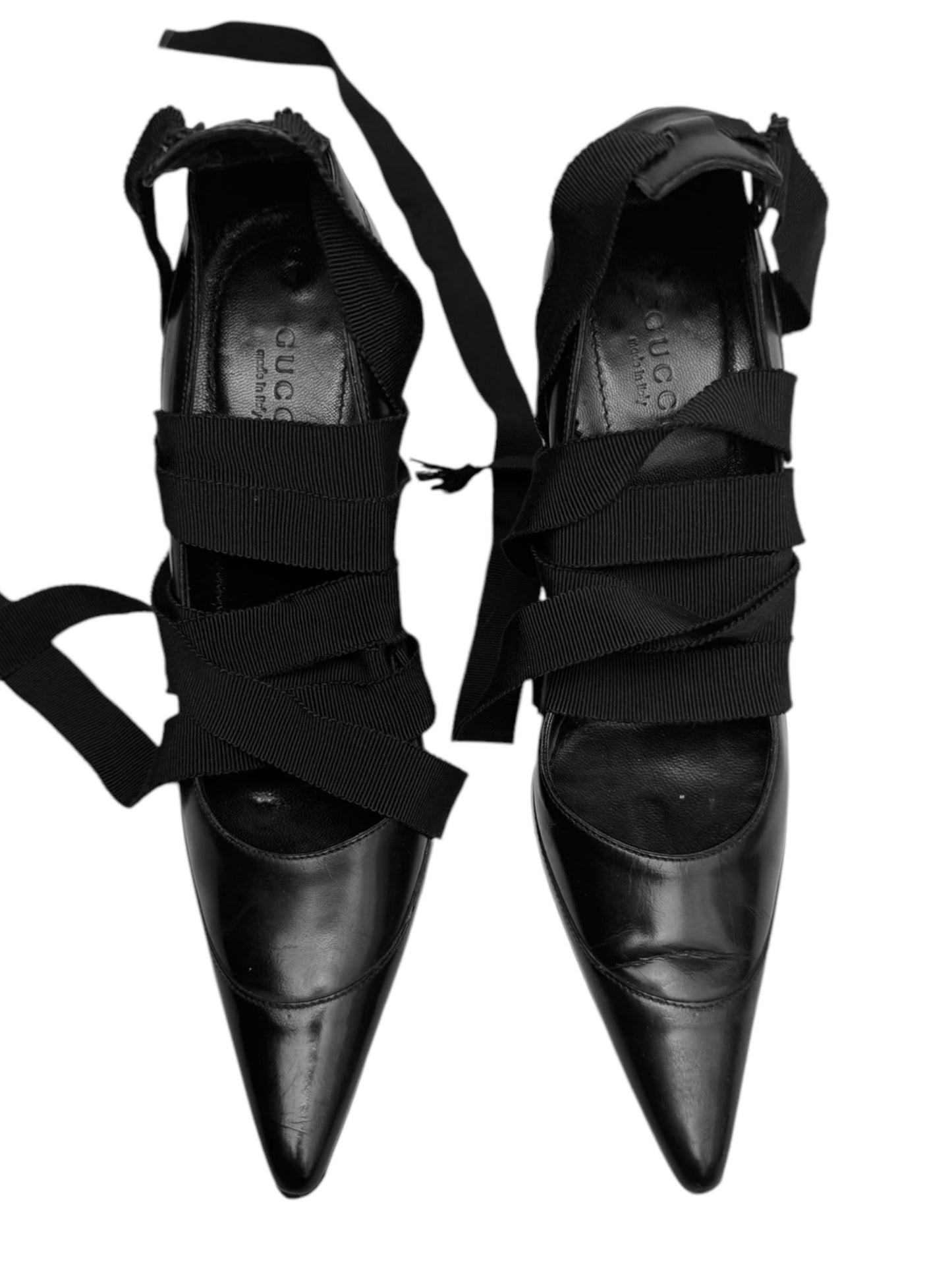 GUCCI FW2002 BY TOM FORD BLACK LEATHER BONDAGE LACE UP HEELS