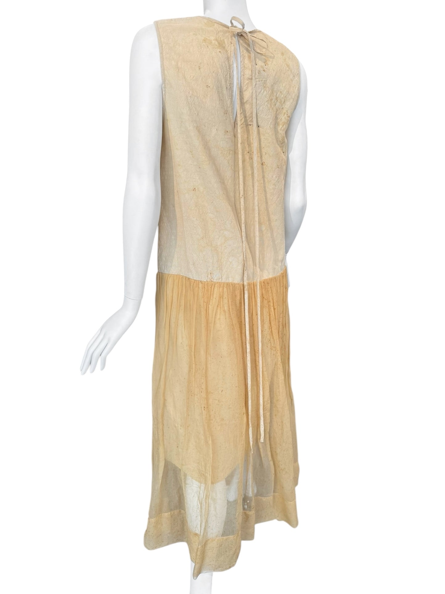 UMA WANG SS2019 YELLOW LINEN & SILK STAINED A-LINE MAXI DRESS