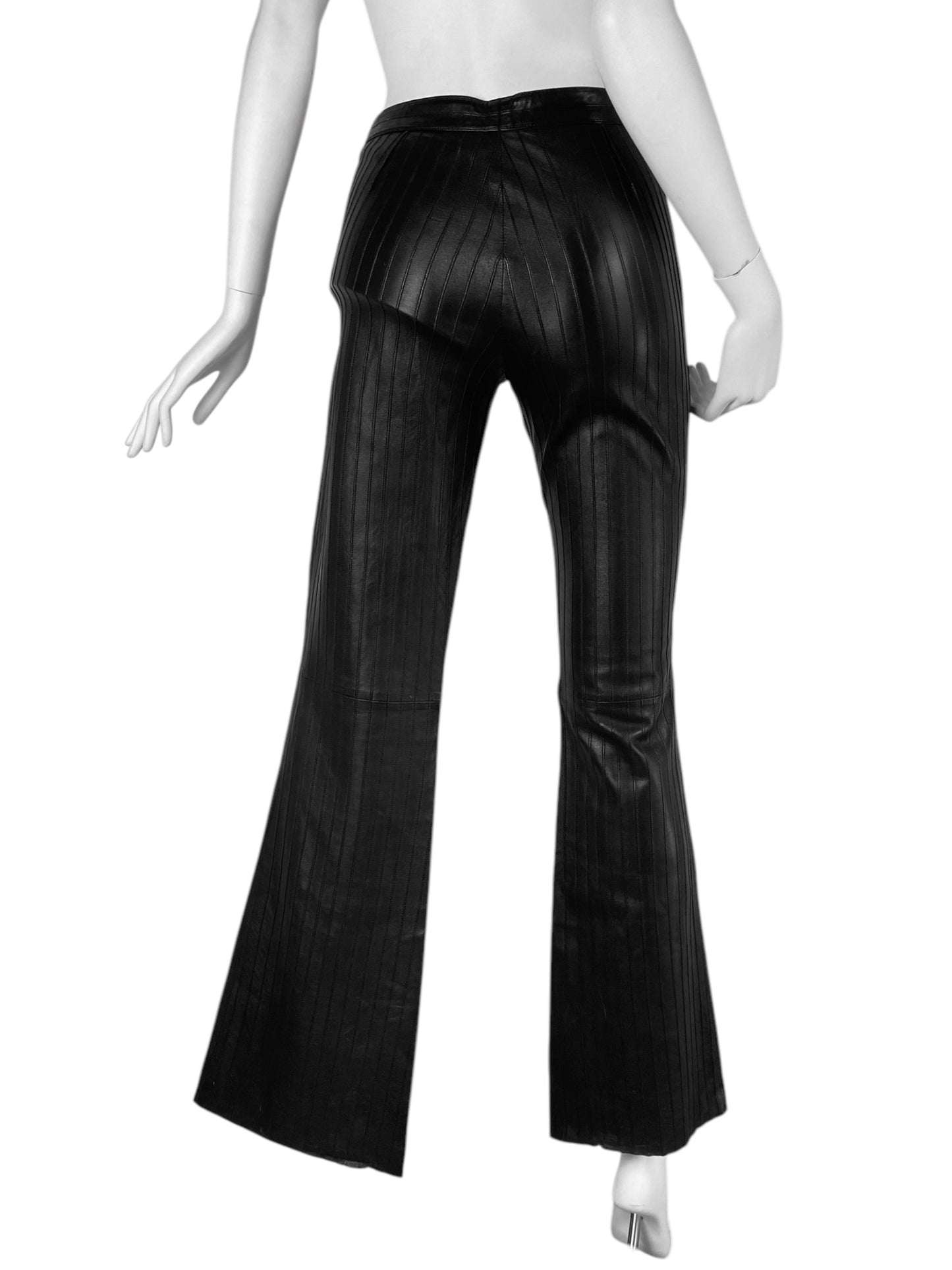 GUCCI FW1999 BY TOM FORD BLACK LEATHER STRIPES FLARED PANTS