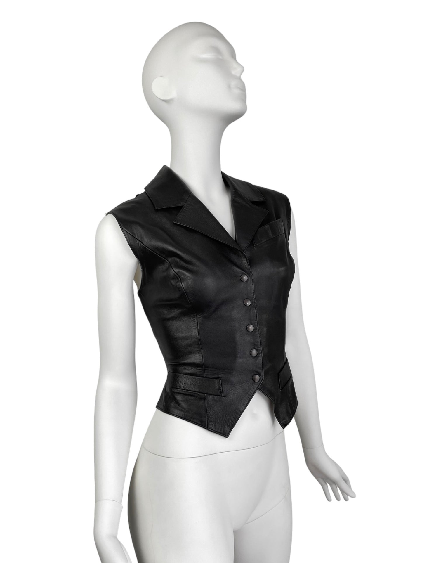 PLEIN SUD SS1992 BLACK LEATHER LACE-UP VEST