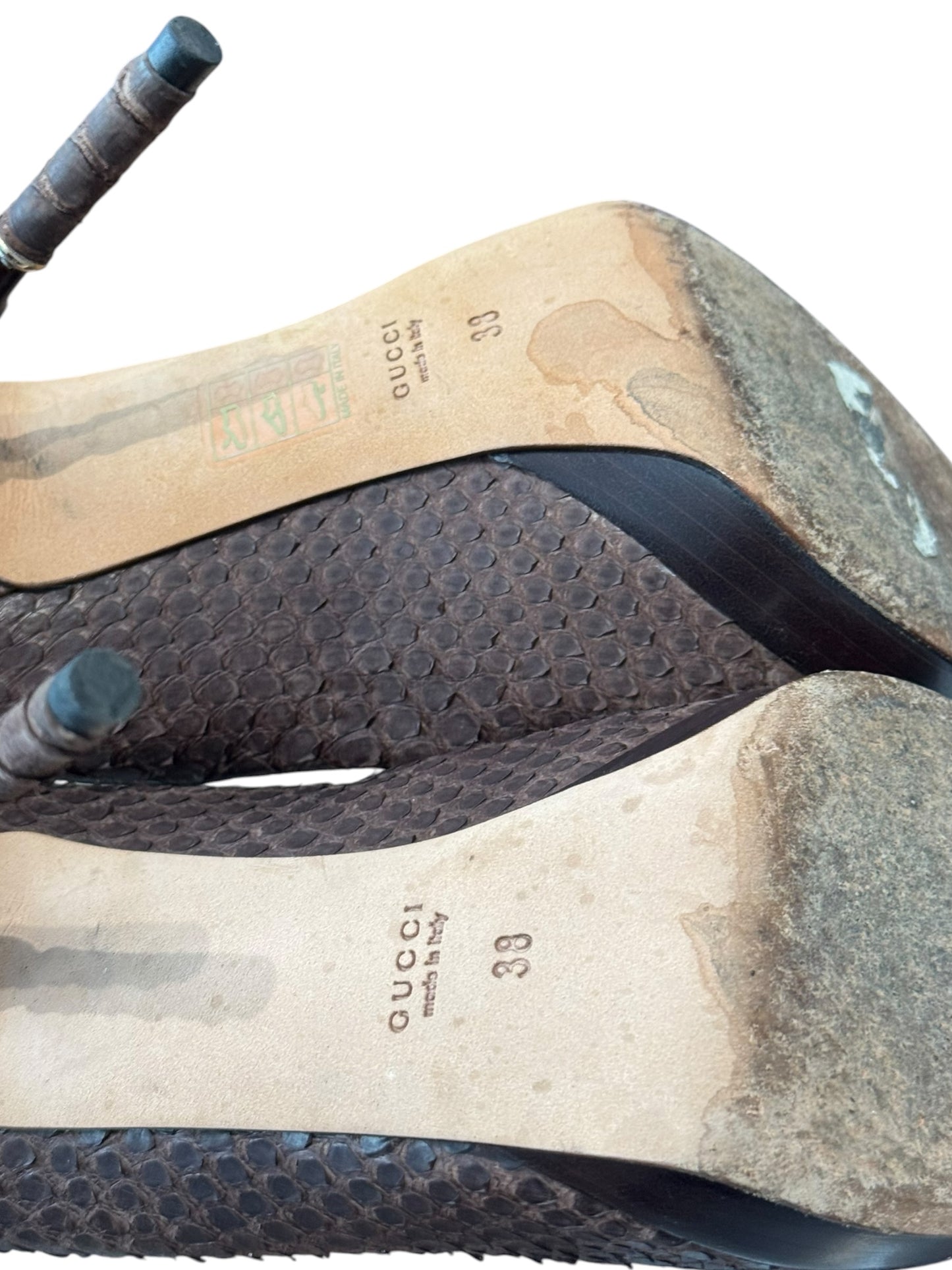GUCCI 2000s BROWN LEATHER PYTHON-LIKE BAMBOO HEELS