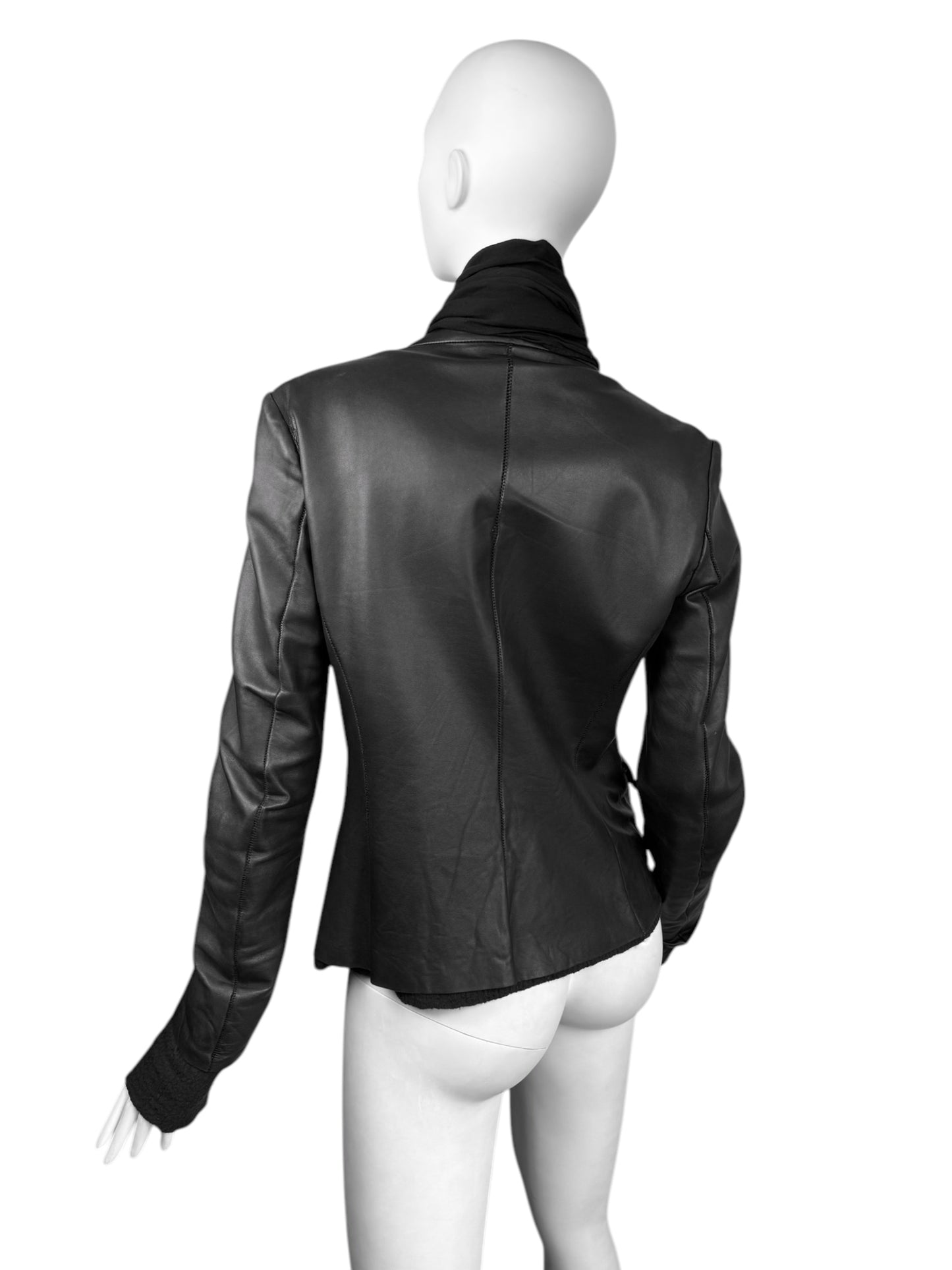 ISAAC SELLAM 2010s BLACK LEATHER SCARF JACKET