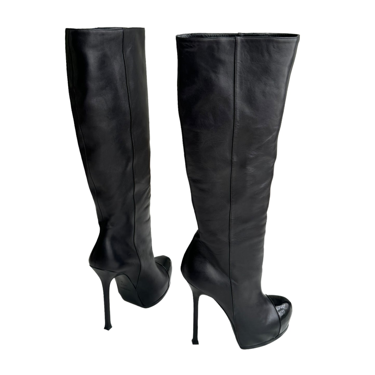 YVES SAINT LAURENT FW2008 BY STEFANO PILATI BLACK LEATHER TRIBTOO TOE-CAP BOOTS