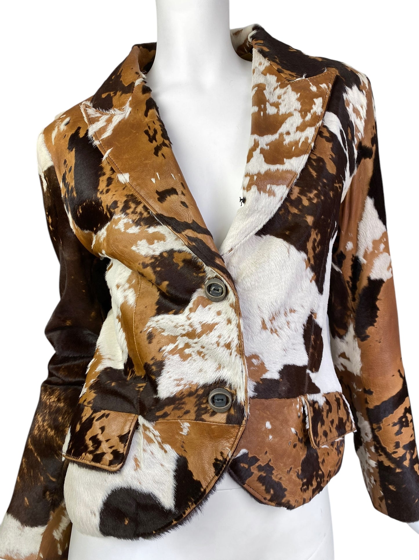 DESI 2000s BROWN & WHITE COWHIDE LEATHER BLAZER