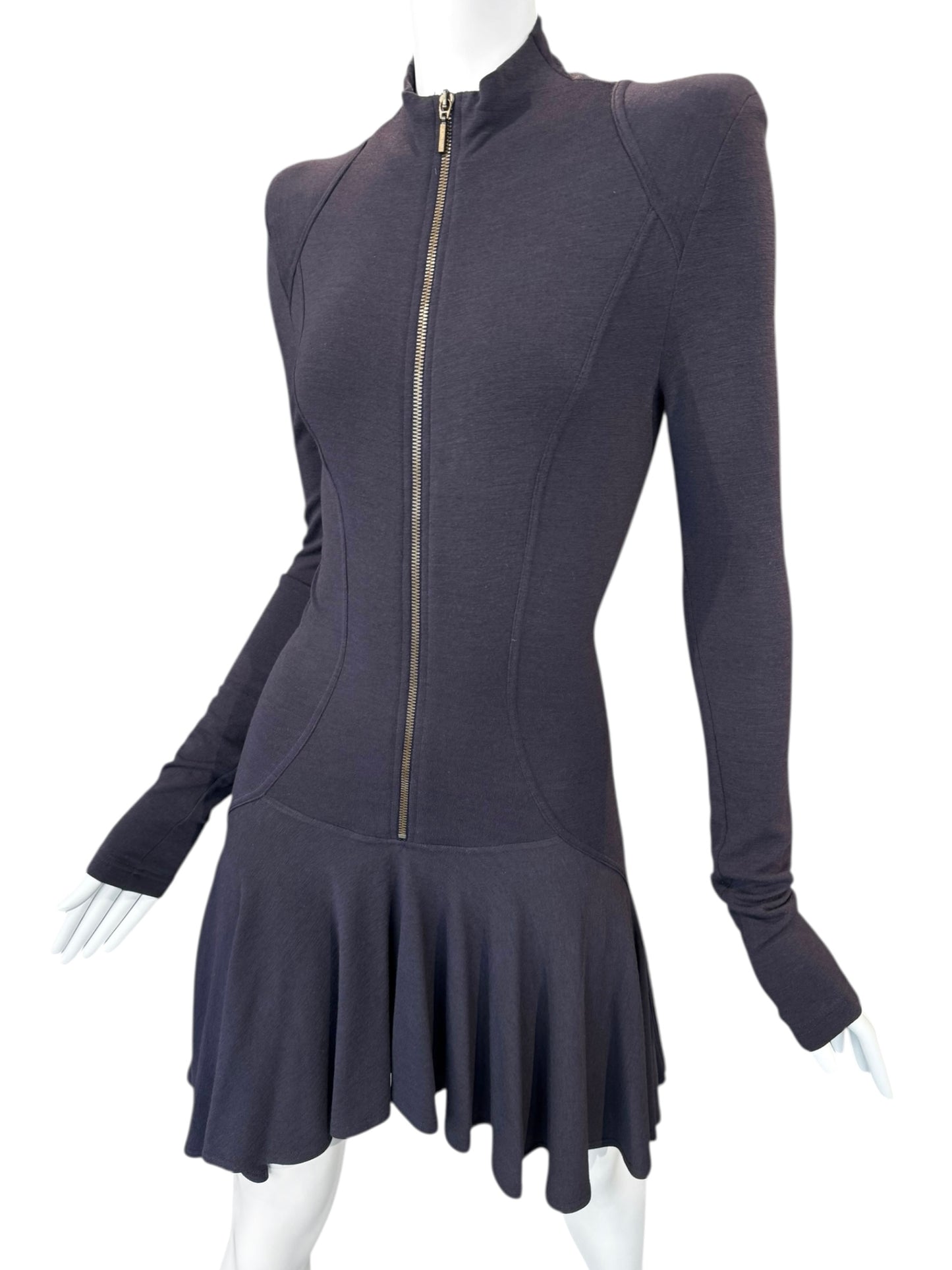 PLEIN SUD FW2004 PURPLE WOOL ZIP MINI DRESS