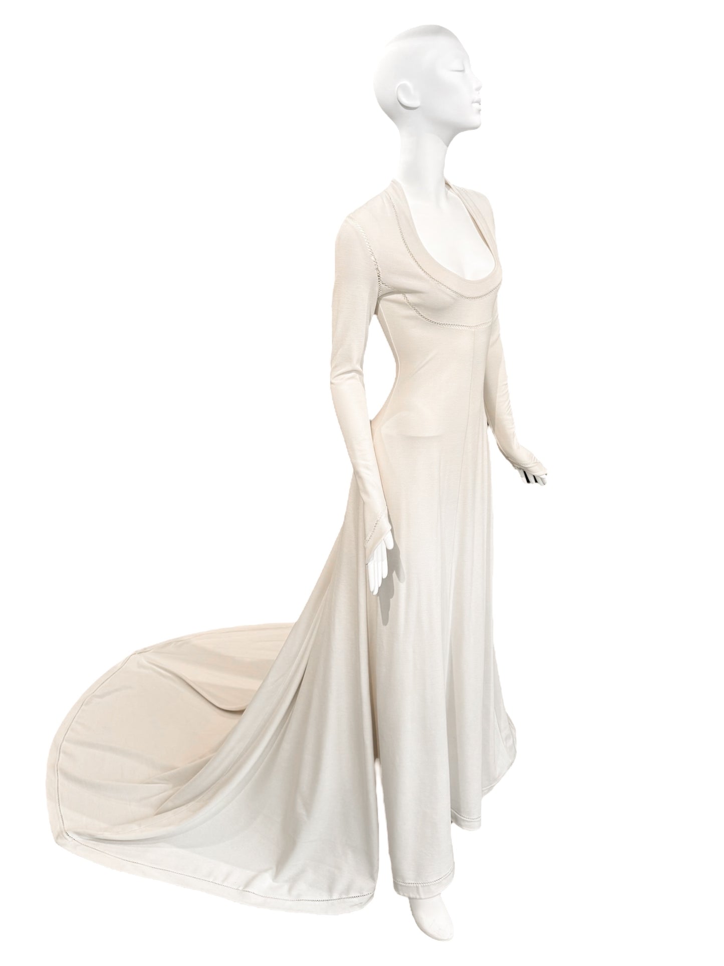 FAYÇAL AMOR SS1993 CREAM PICOT STITCHING BRIDAL GOWN