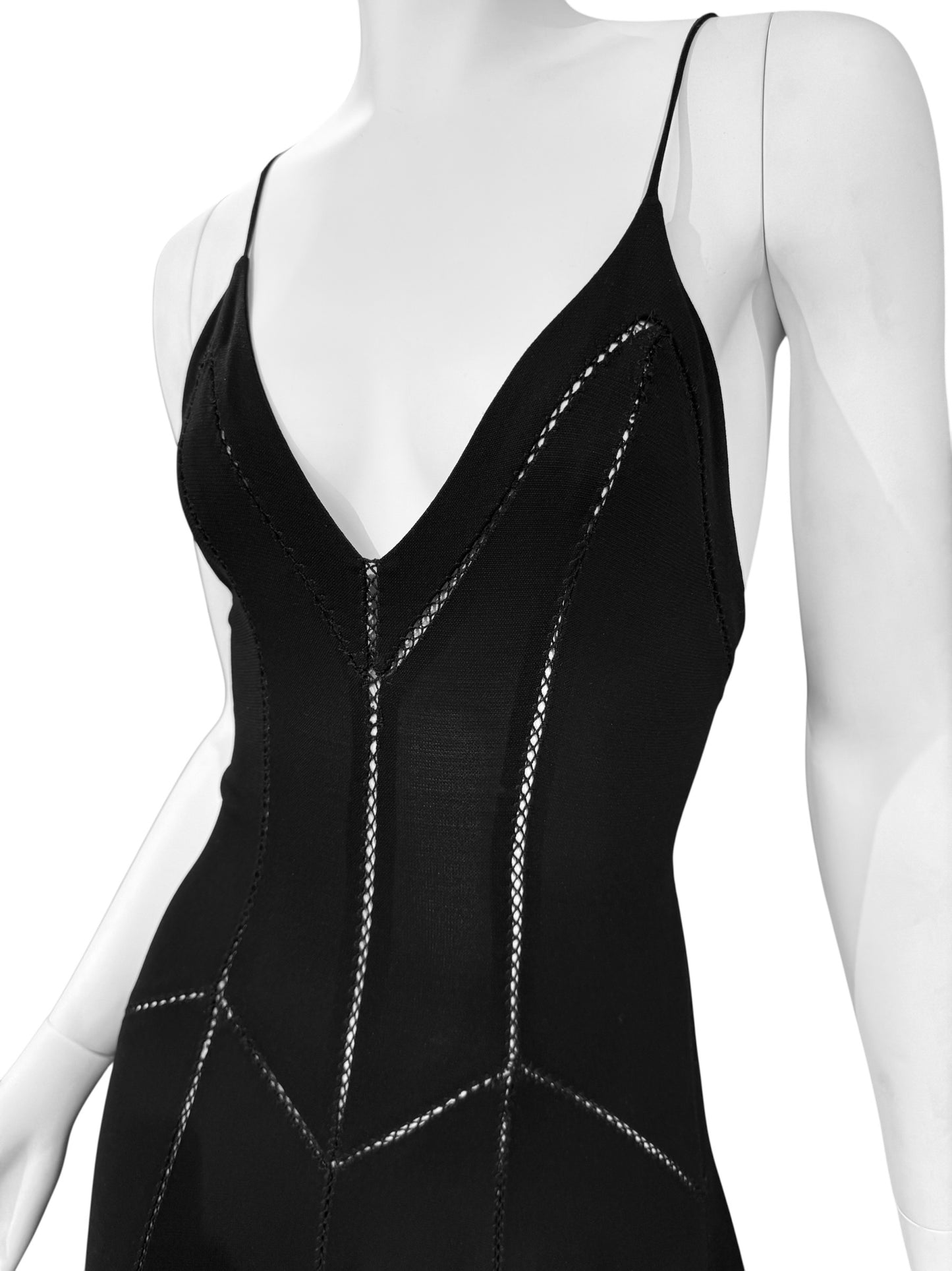 FAYÇAL AMOR SS1993 BLACK PICOT STITCHING MAXI DRESS
