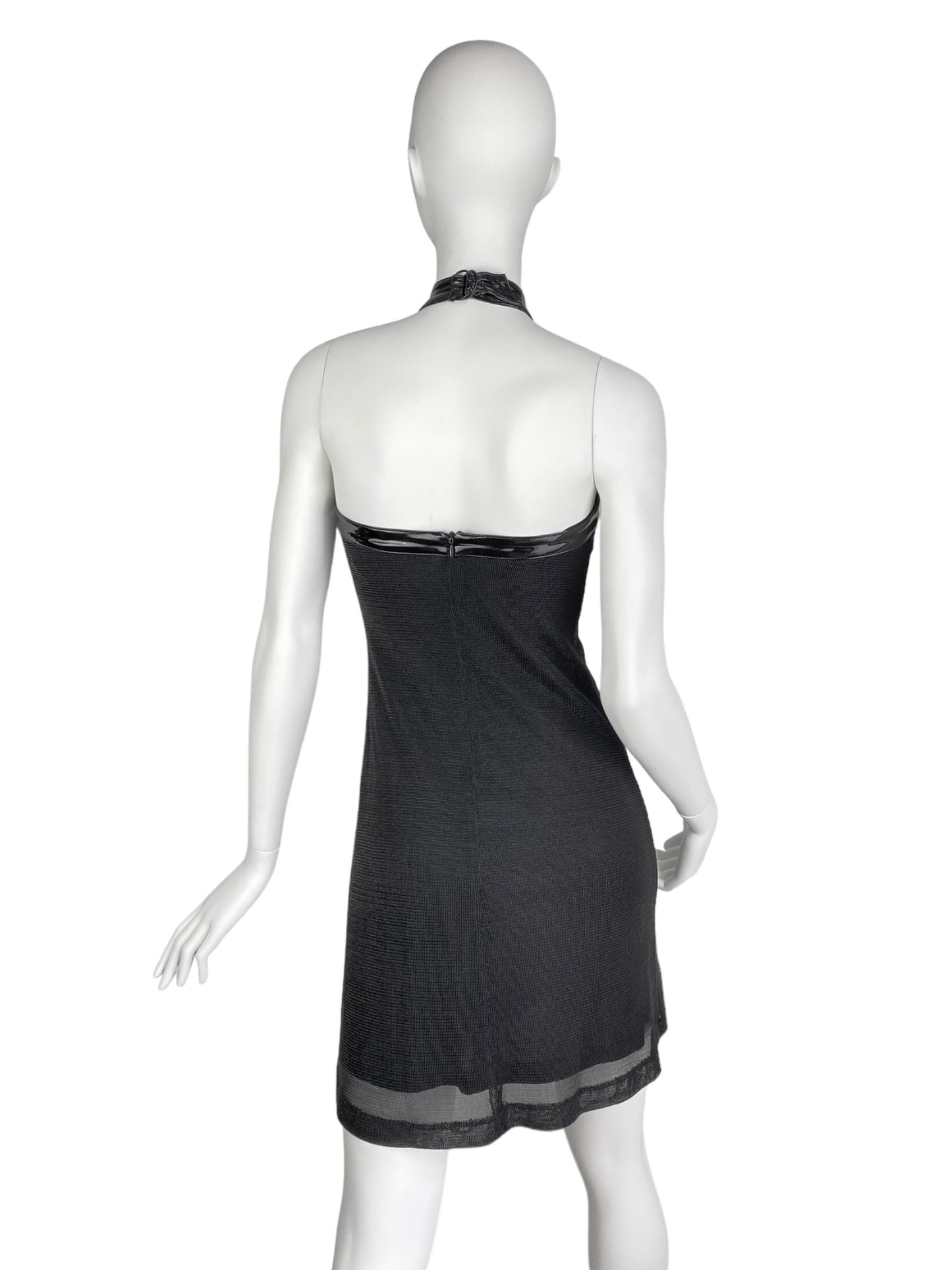 PLEIN SUD SS2004 BLACK METALLIC HALTERNECK MINI DRESS