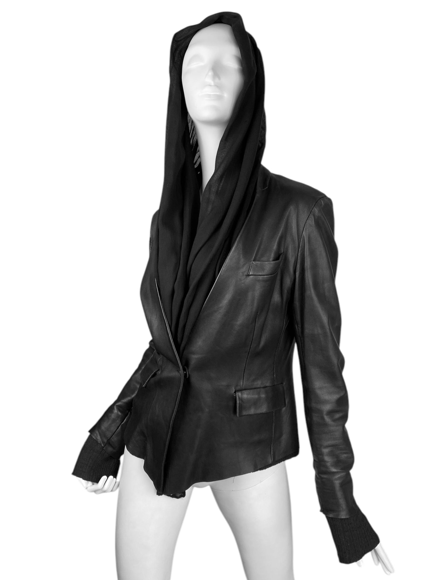 ISAAC SELLAM 2010s BLACK LEATHER SCARF JACKET