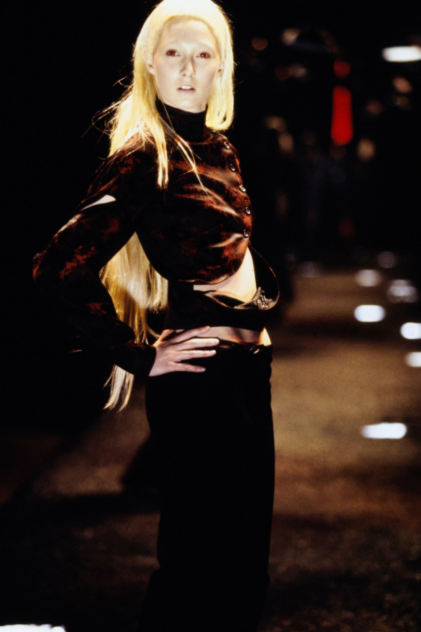 ALEXANDER MCQUEEN FW1998 «JOAN» BLACK & RED JACQUARD FLORAL WAISTCOAT