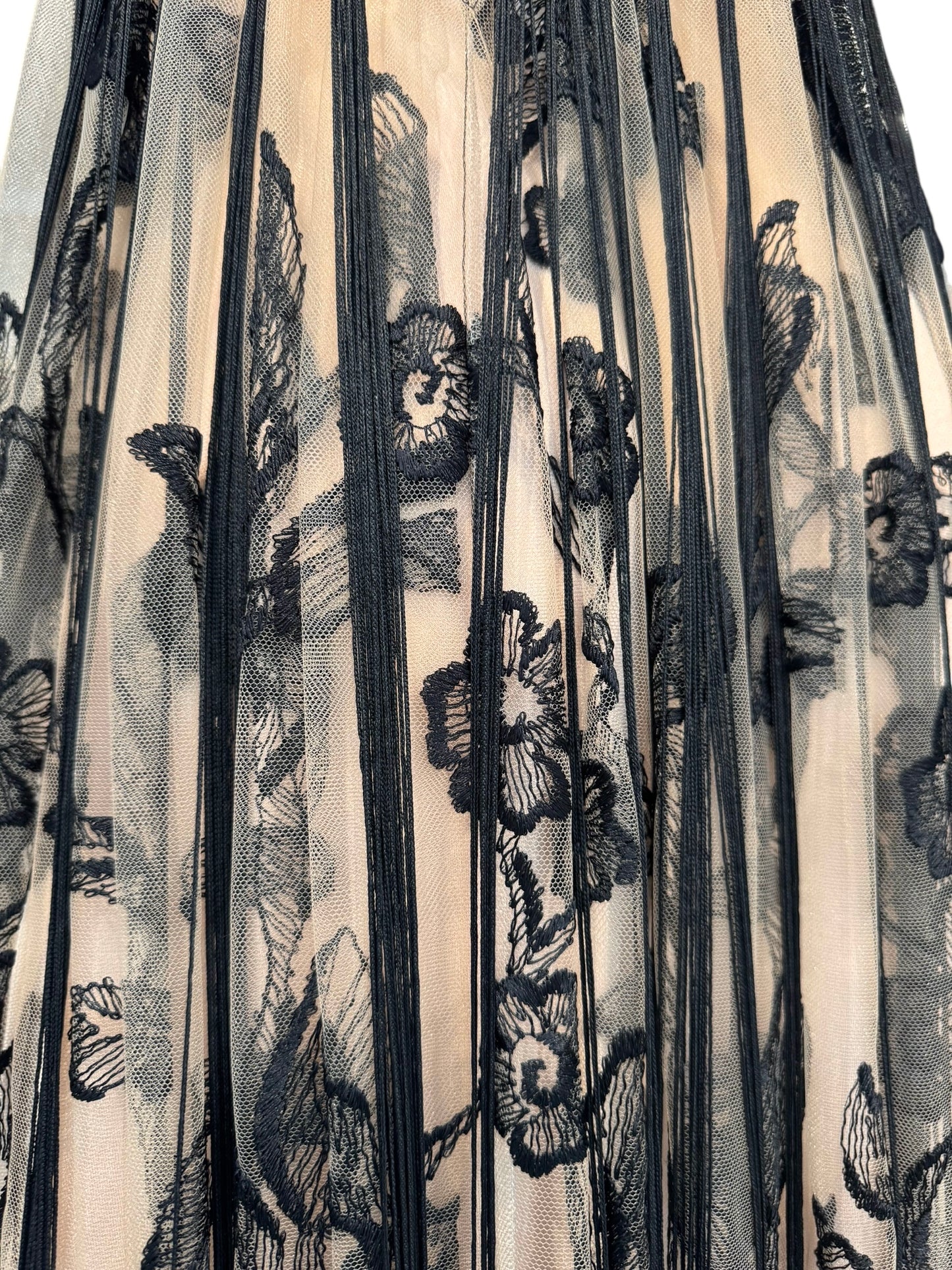 FAYÇAL AMOR 2019 BEIGE & BLACK FLORAL FRINGES MAXI DRESS