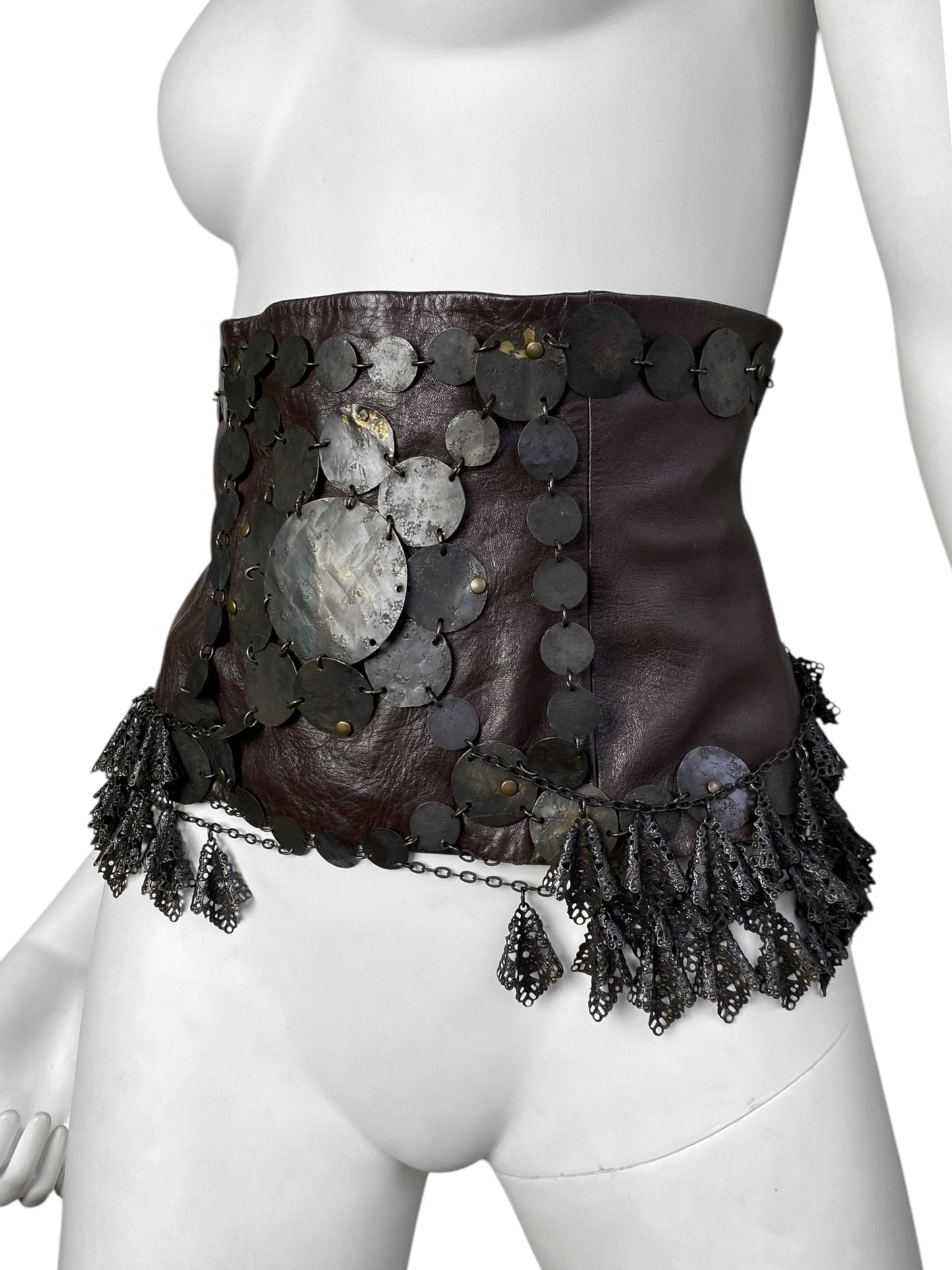 ANTONIO MARRAS FW2002 BROWN LEATHER & METAL EMBELLISHED ARTISANAL CORSET