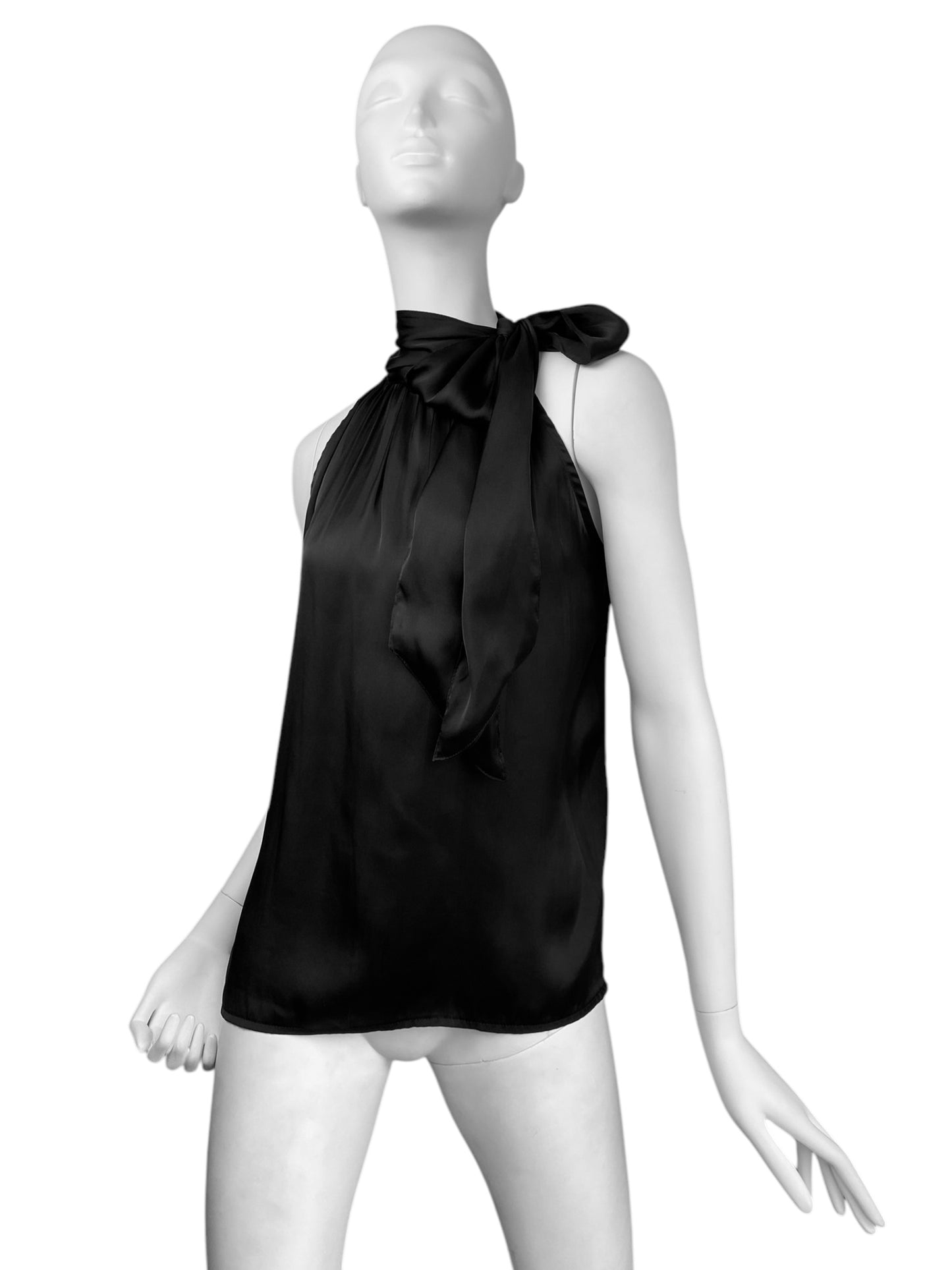 ALEXANDER MCQUEEN 1995-1996 BLACK SATIN PUSSY BOW COLLAR TANK TOP