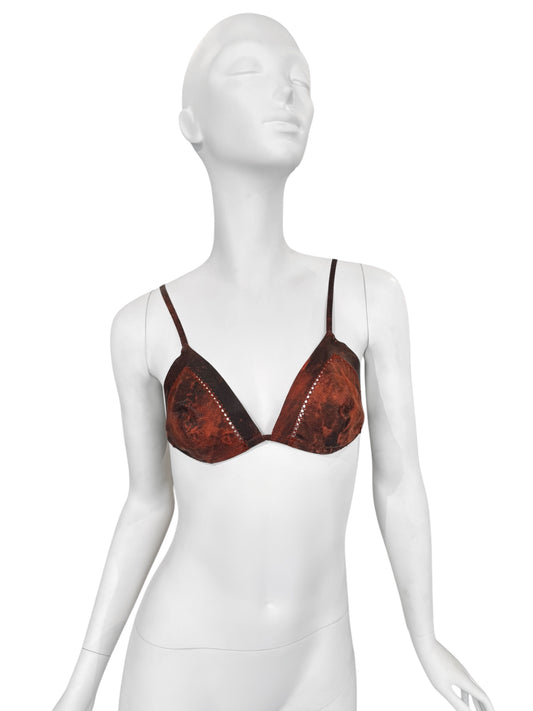 FAYÇAL AMOR SS1993 BROWN TIE & DYE LEATHER BRA