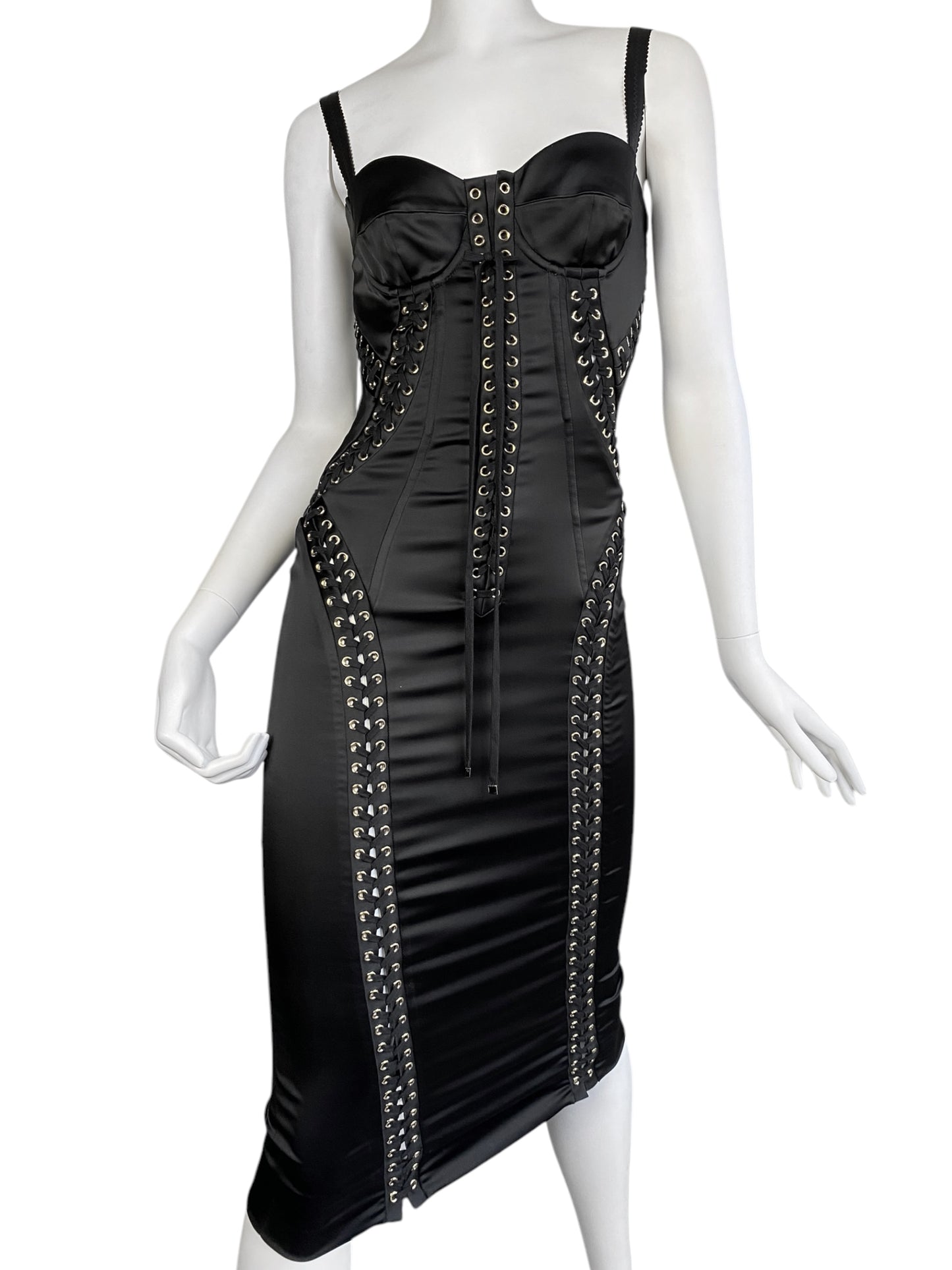 DOLCE & GABBANA SS2019 BLACK BONDAGE LACE-UP CORSET MIDI DRESS