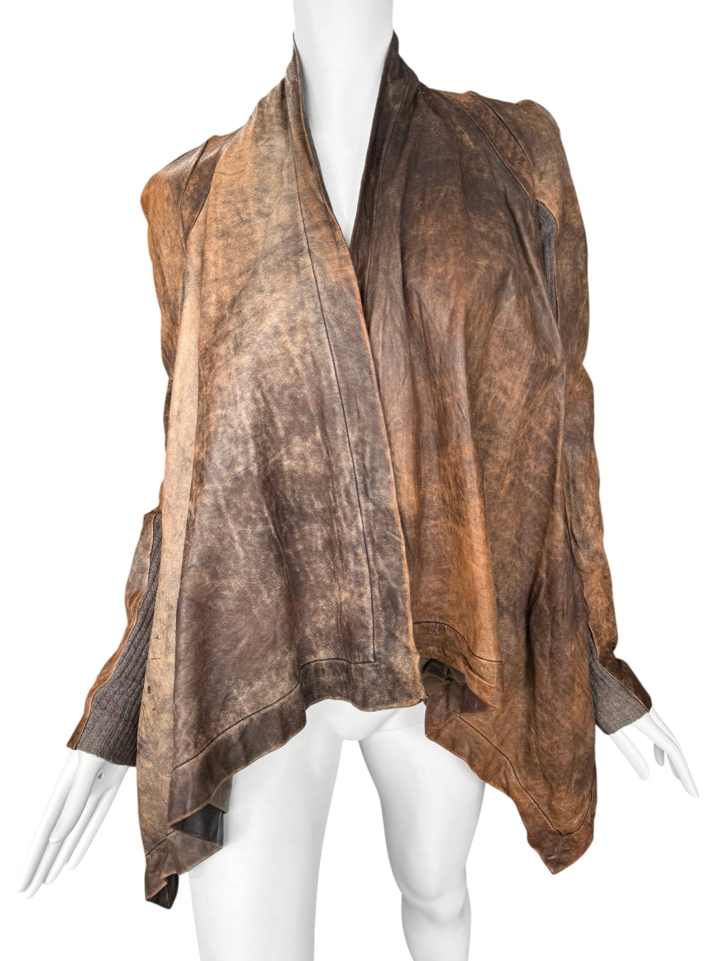RICK OWENS FW2002 BROWN DISTRESS LEATHER JACKET