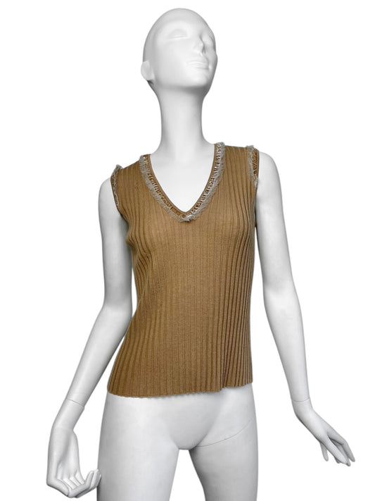 DIOR FW2005 BY GALLIANO CAMEL WOOL RUFFLES TRIM TANK TOP