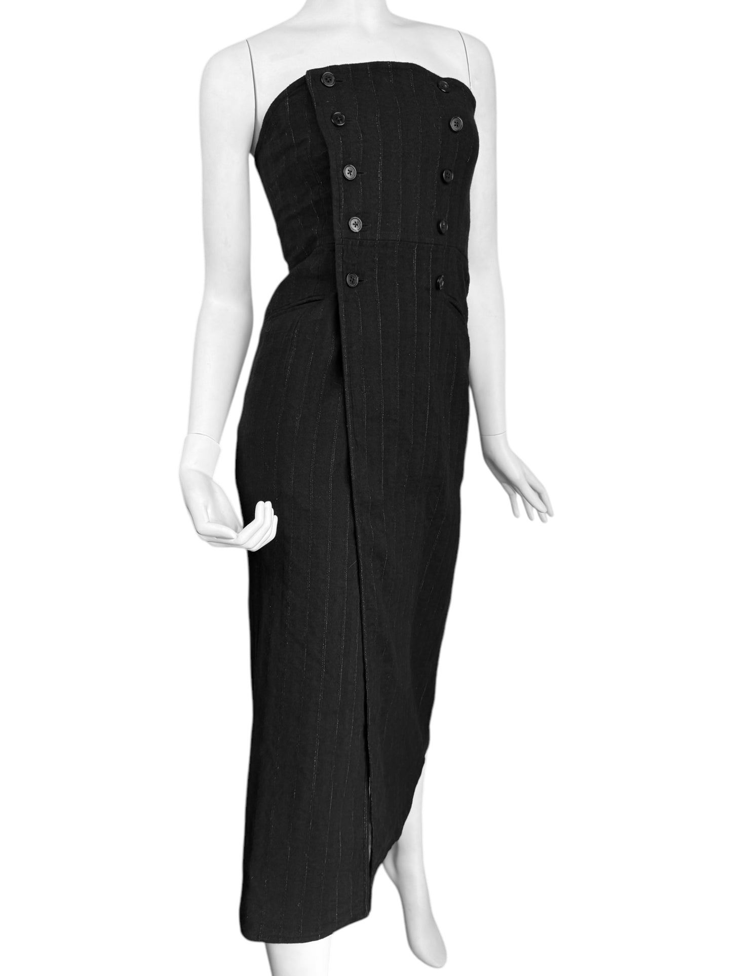 ANN DEMEULEMEESTER FW2018 BY SÉBASTIEN MEUNIER PINSTRIPED DOUBLE BREASTED BUSTIER DRESS