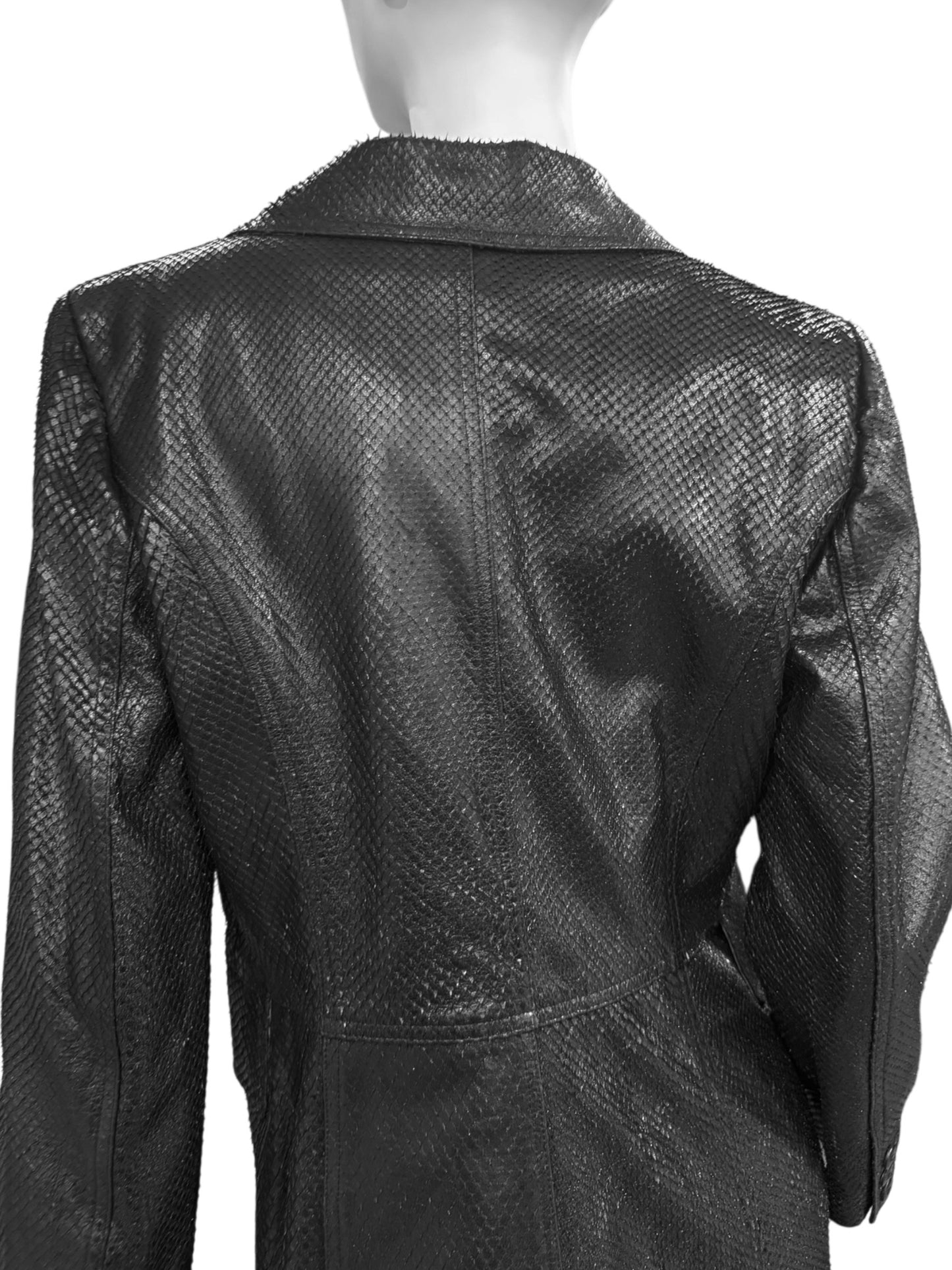 PLEIN SUD 1990s BLACK SNAKESKIN COAT