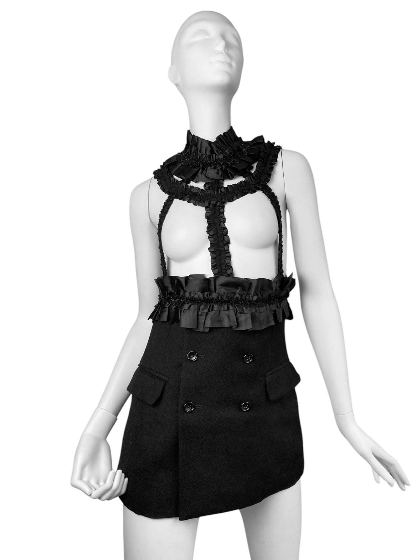 COMME DES GARÇONS FW2008 BLACK RUFFLES HARNESS MINI DRESS