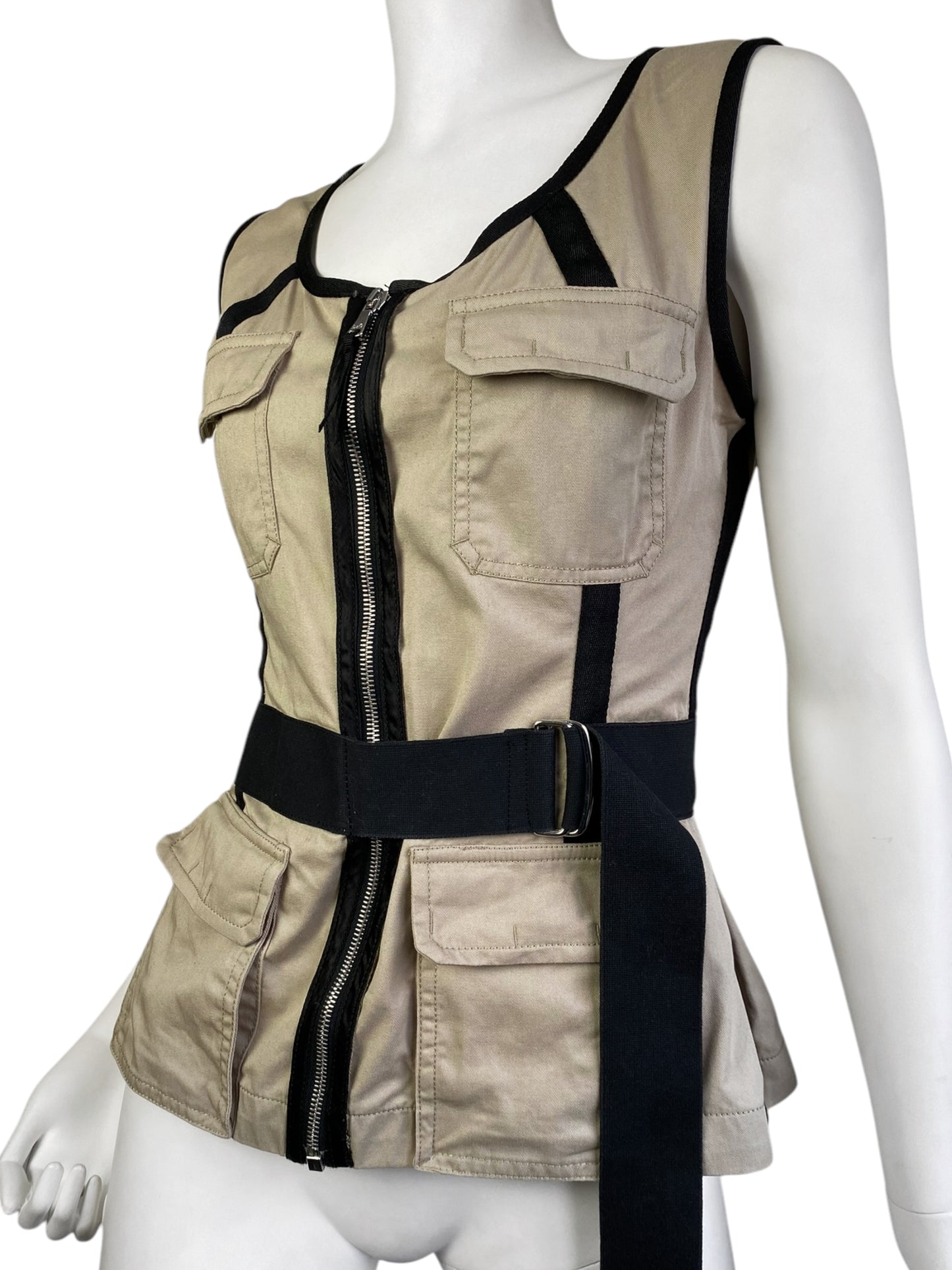 D&G 2000s BEIGE & BLACK BONDAGE SAFARI-STYLE CORSET TOP