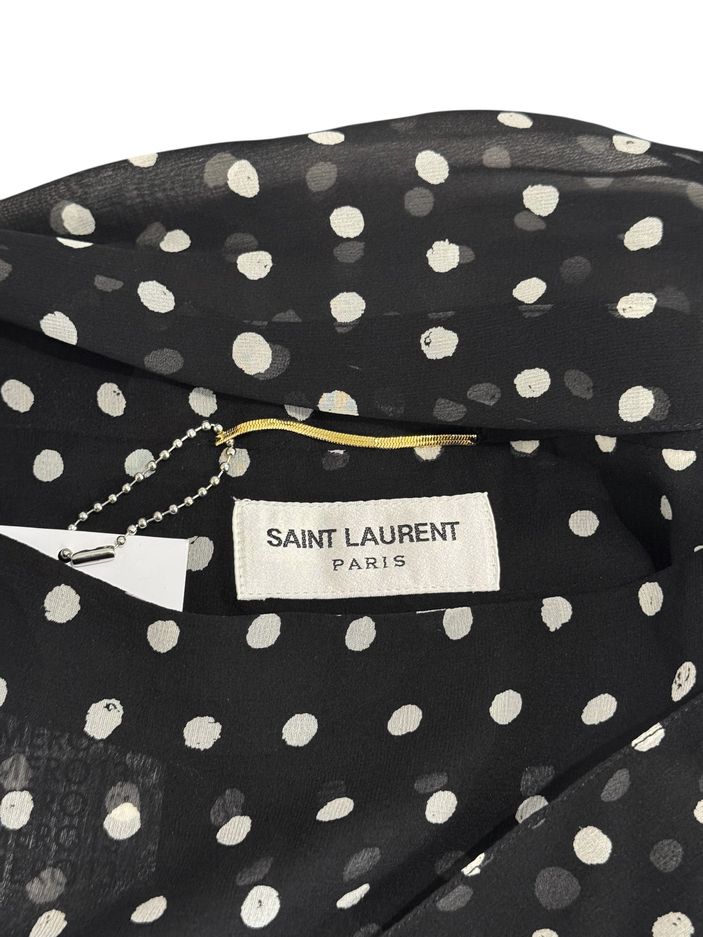 SAINT LAURENT FW2017 BY ANTHONY VACCARELLO BLACK SILK POLKA DOT MINI SKIRT