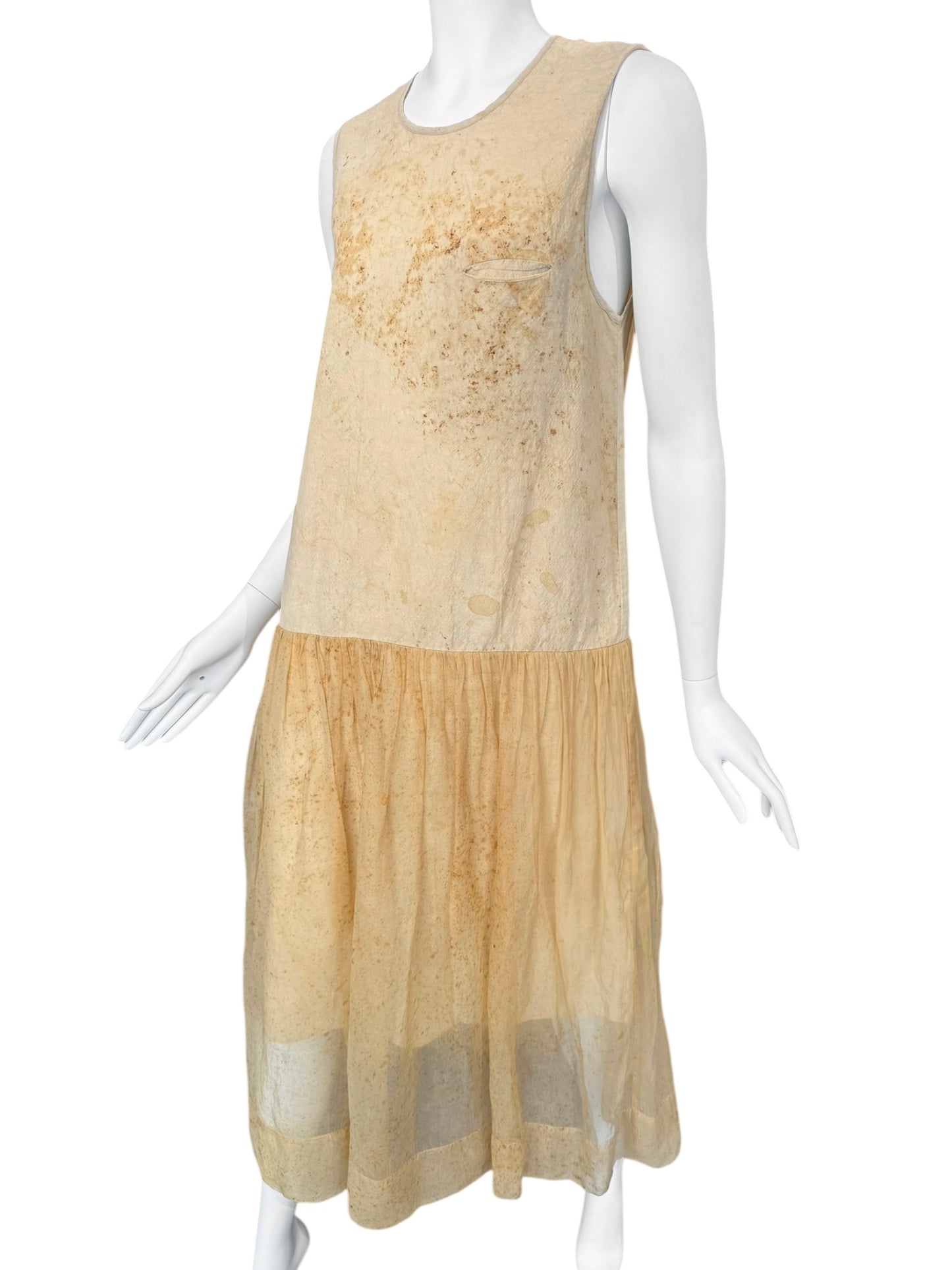 UMA WANG SS2019 YELLOW LINEN & SILK STAINED A-LINE MAXI DRESS