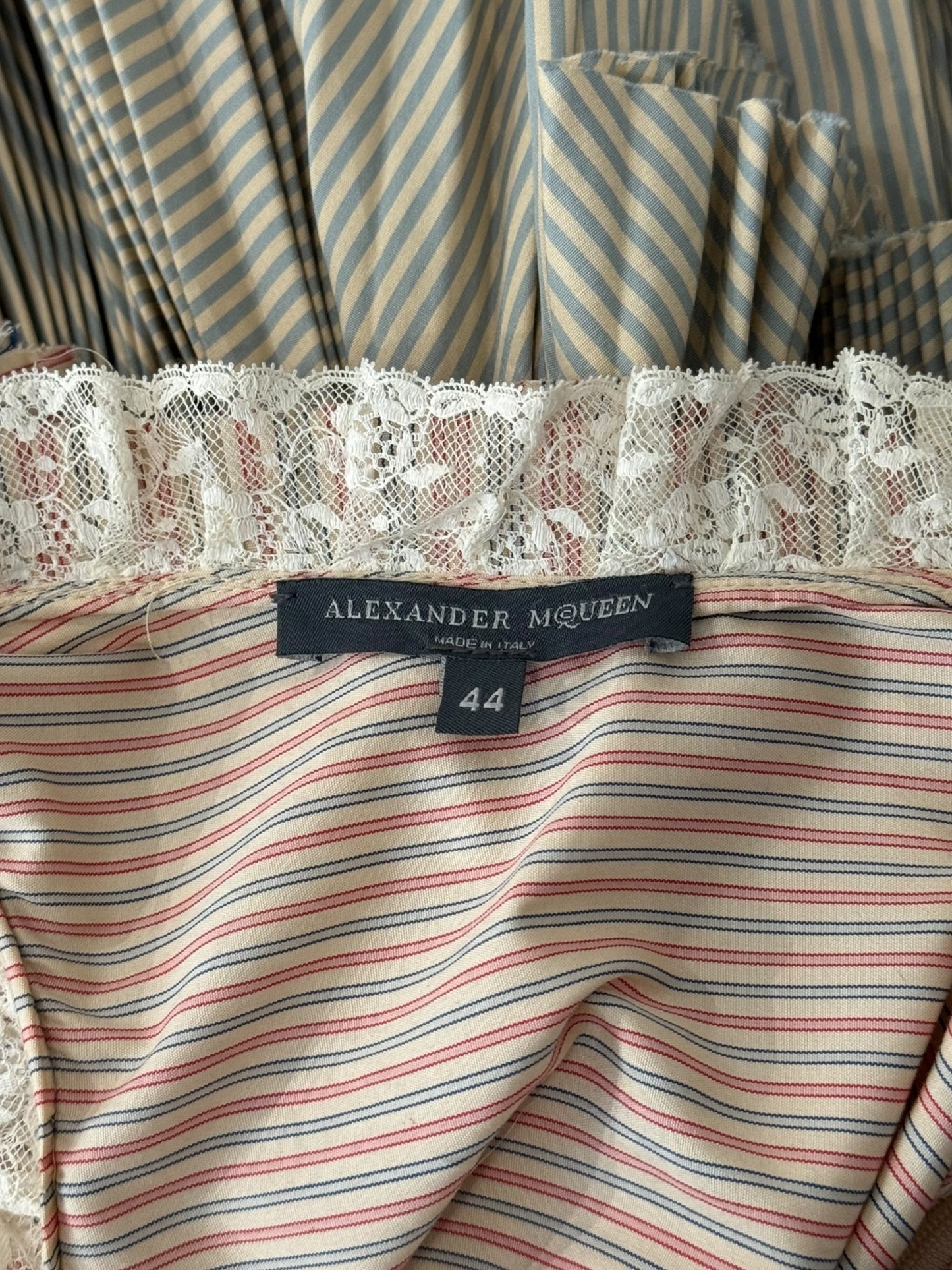 ALEXANDER MCQUEEN SS2005 «IT’S ONLY A GAME» PINK & GREEN STRIPED PLEATED MIDI DRESS