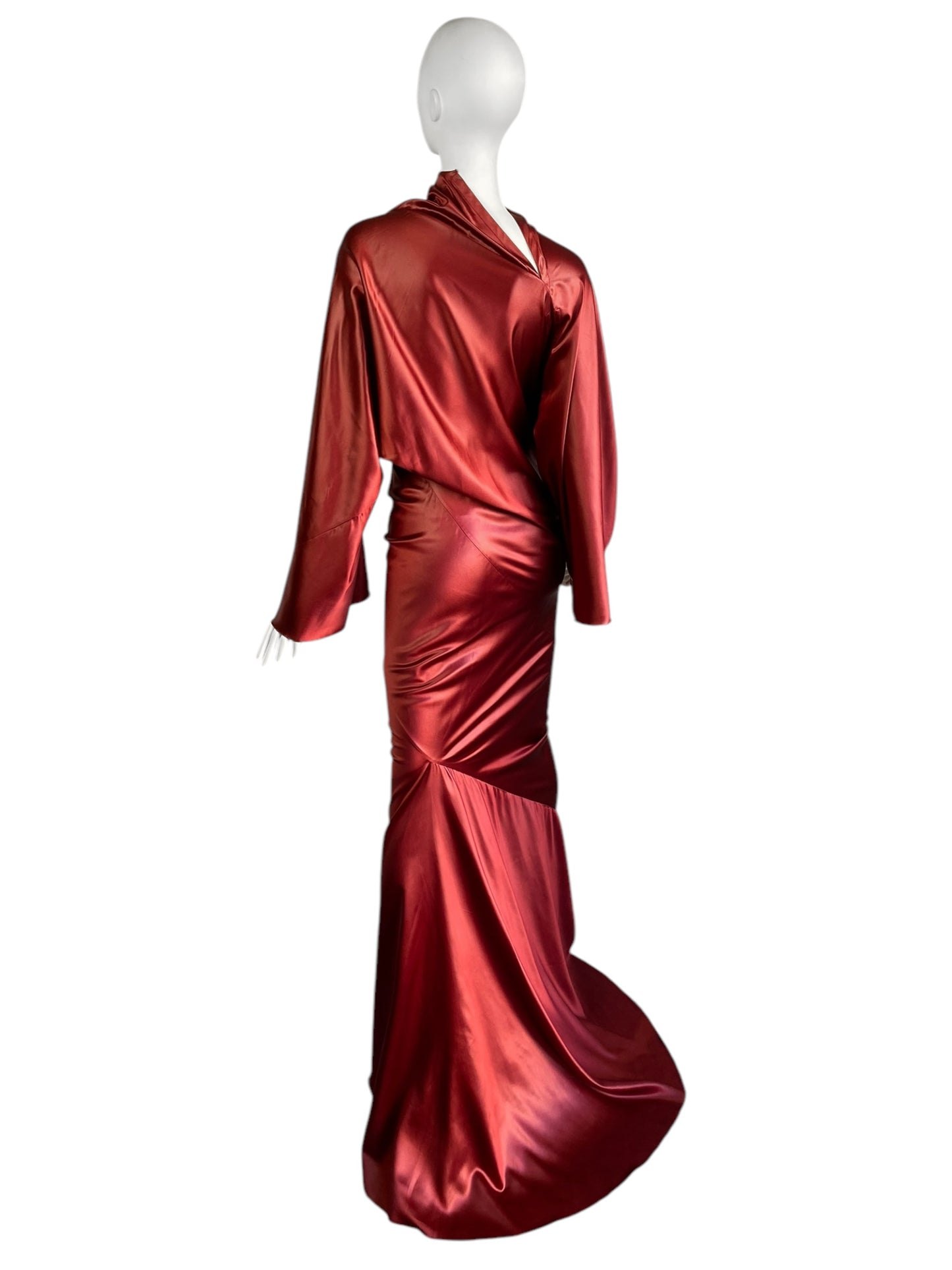 RICK OWENS FW2020 RED SATIN DRAPED GOWN