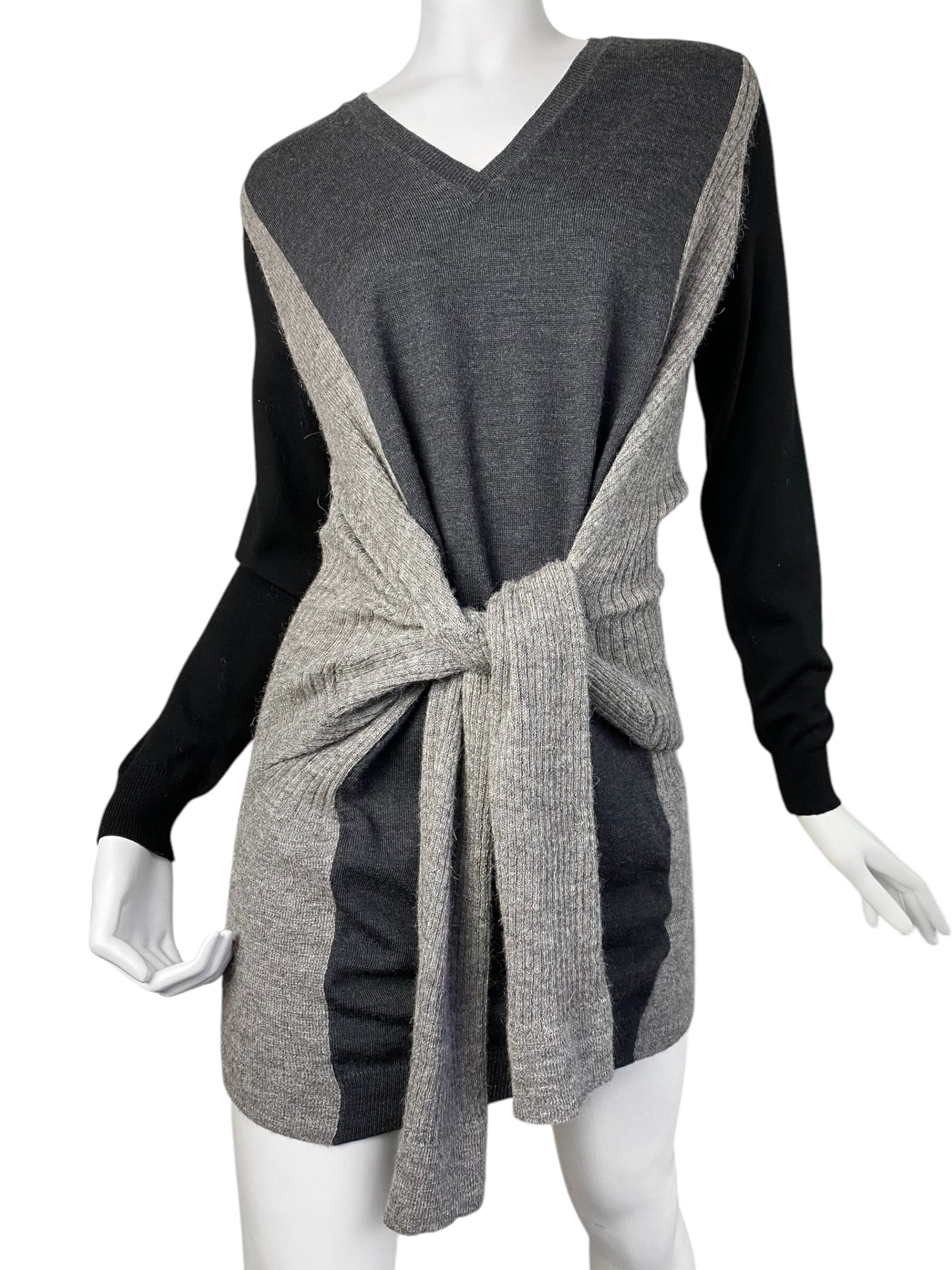 JEAN PAUL GAULTIER 2000s GREY & BLACK WOOL WRAP SLEEVES SWEATER MINI DRESS