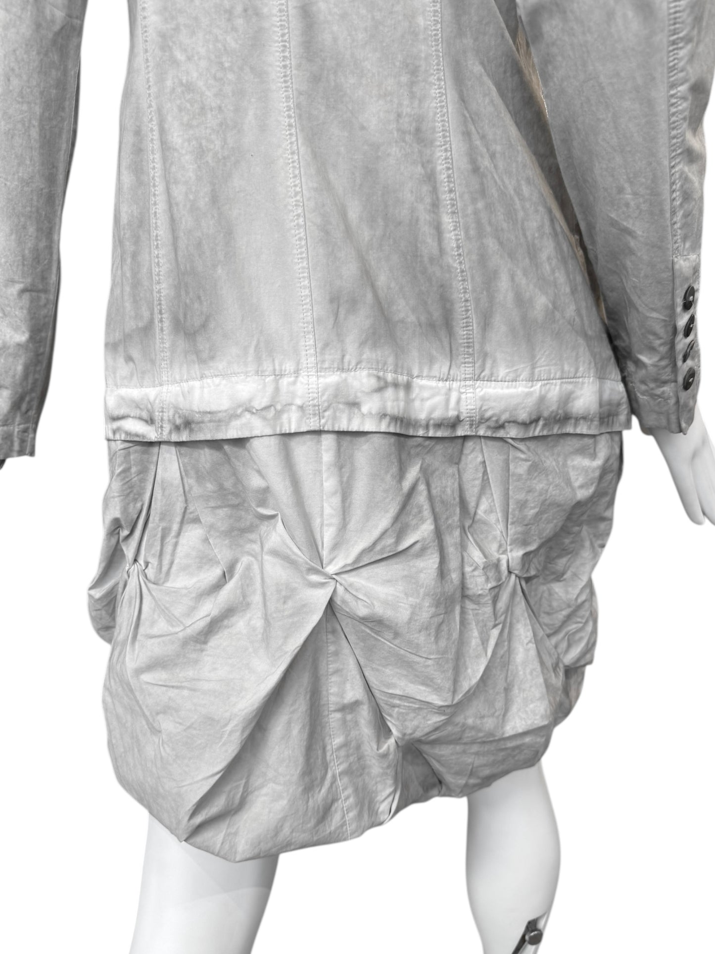 Y’S YOHJI YAMAMOTO 2000s GREY RUSHED DRAPED HEM LIGHTWEIGHT COAT