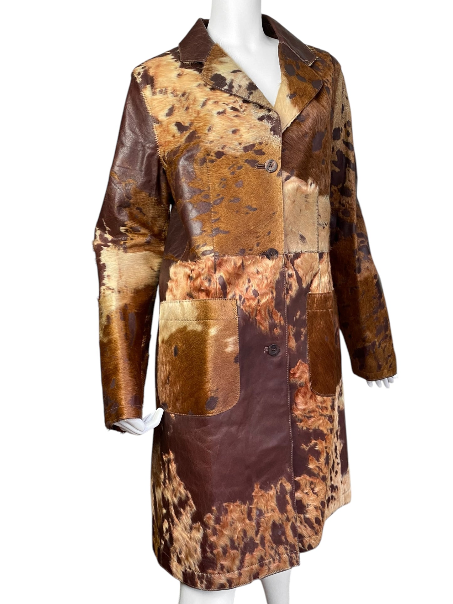 JUST CAVALLI FW2004 BROWN COWHIDE LEATHER COAT