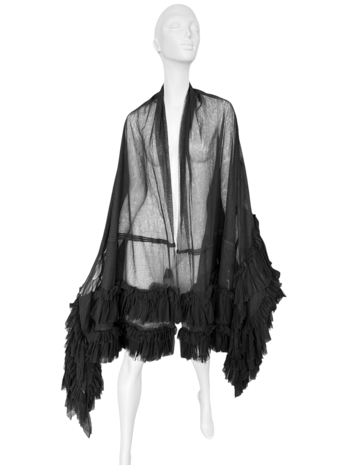 FAYÇAL AMOR FW1994 BLACK TULLE RUFFLES XXL SHAWL