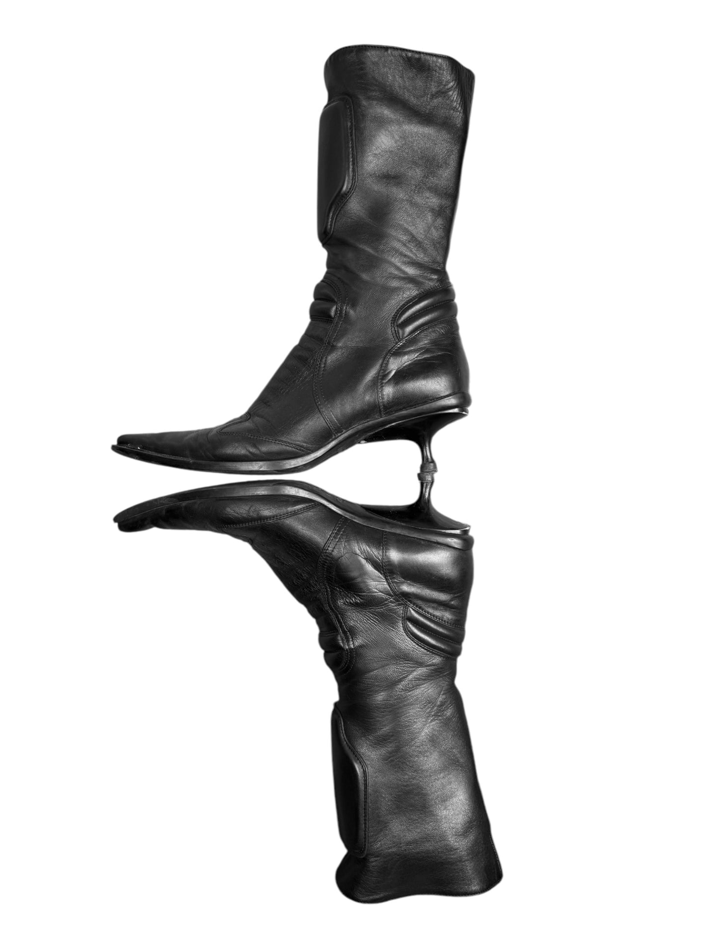 MIU MIU FW1999 BLACK LEATHER BIKER BOOTS